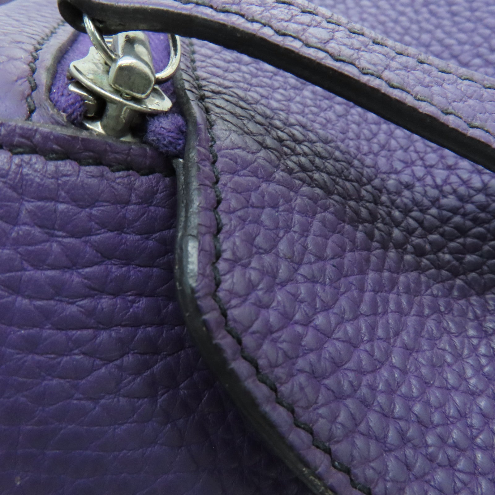 HERMES Clemence皮革Lindy 34银扣手挽肩背两用袋Cassis/紫色