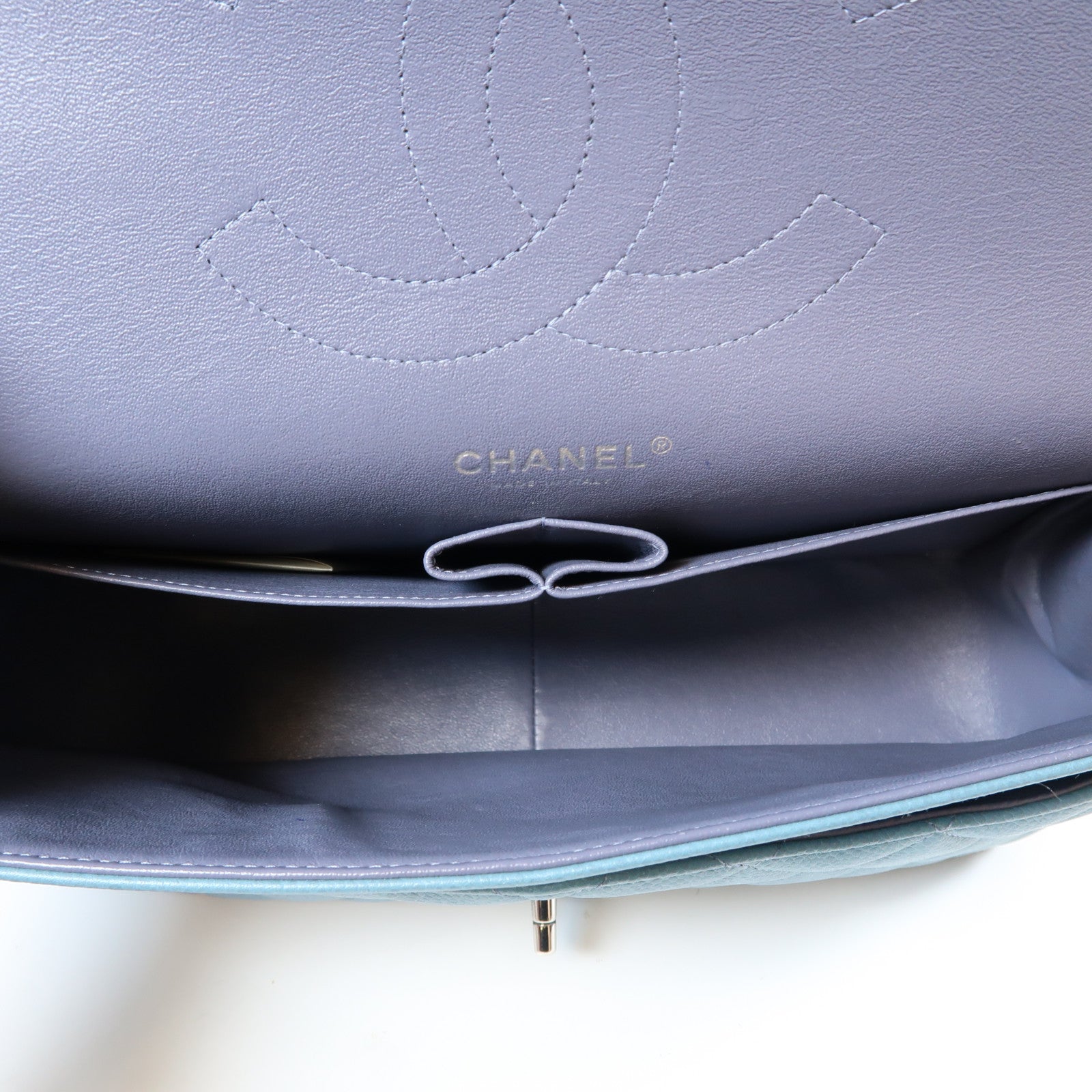 CHANEL 【激減優惠】菱格牛皮皮革Chain Shoulder Bag銀扣鏈帶肩背袋藍色