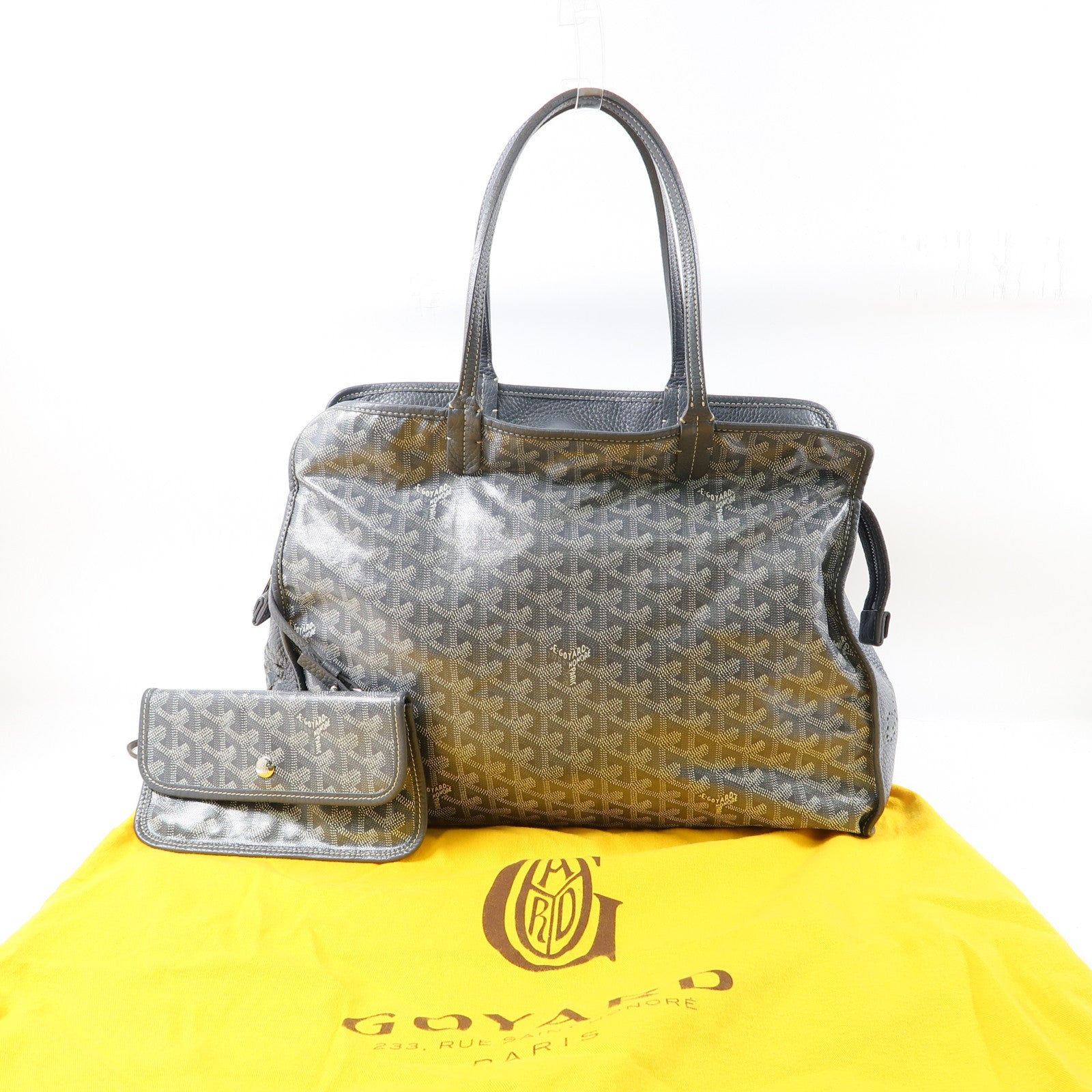 GOYARD 塗層帆布Sac Hardy PM銀扣手挽袋灰色