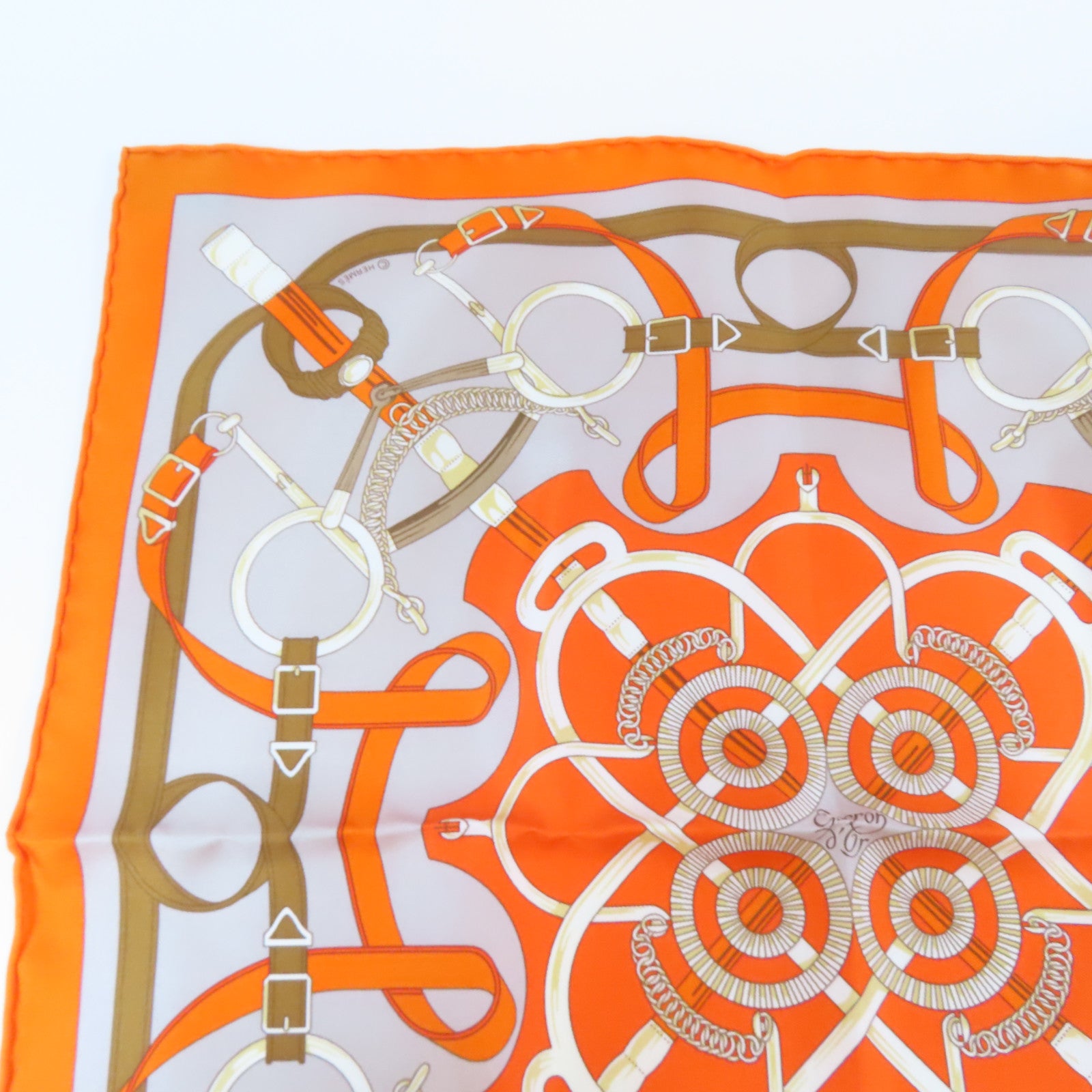 HERMES 【激減優惠】絲質Scarf 40*40絲巾橙色/灰色/米色