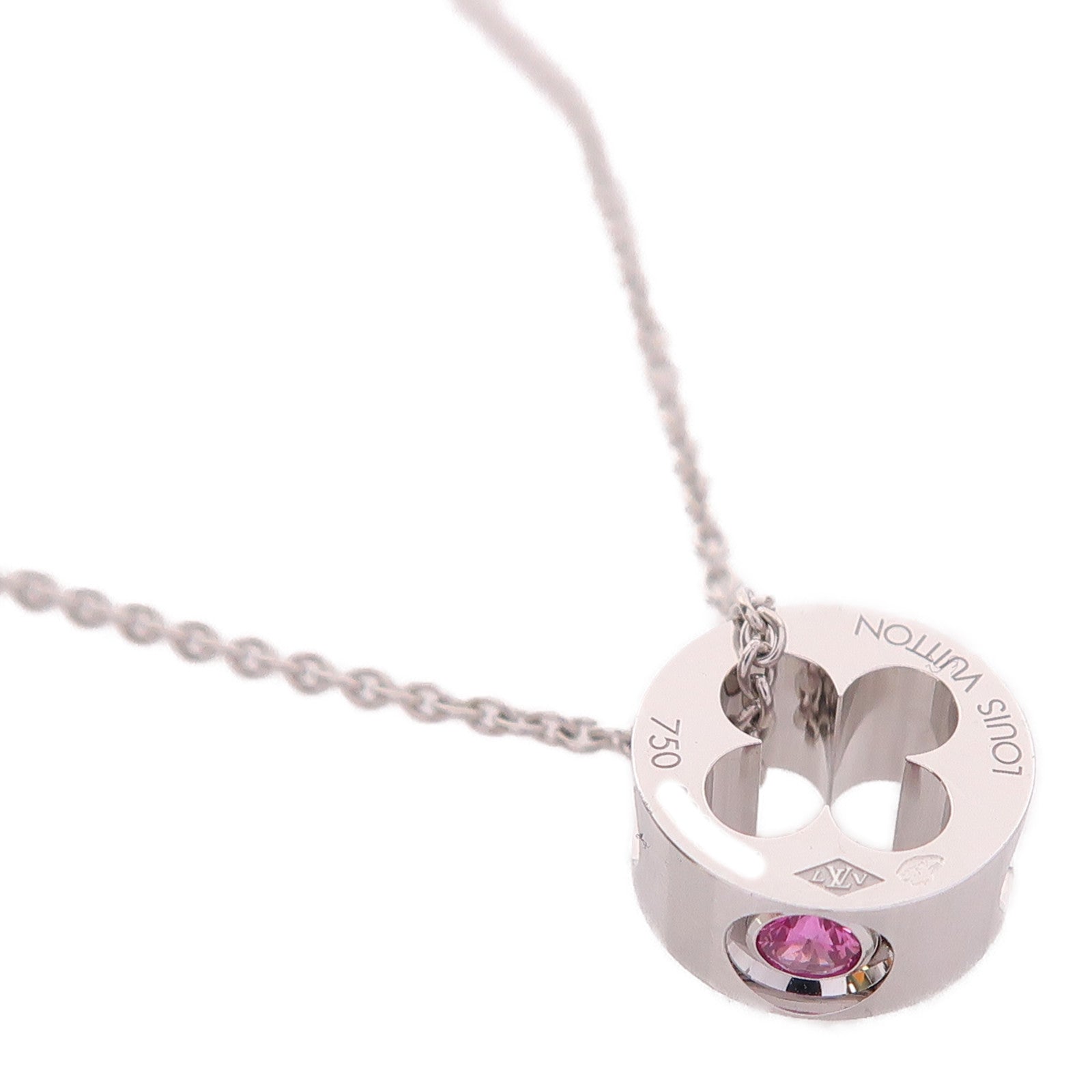 LOUIS VUITTON 18K白金/粉紅色藍寶石Pendentif Empreinte項鍊