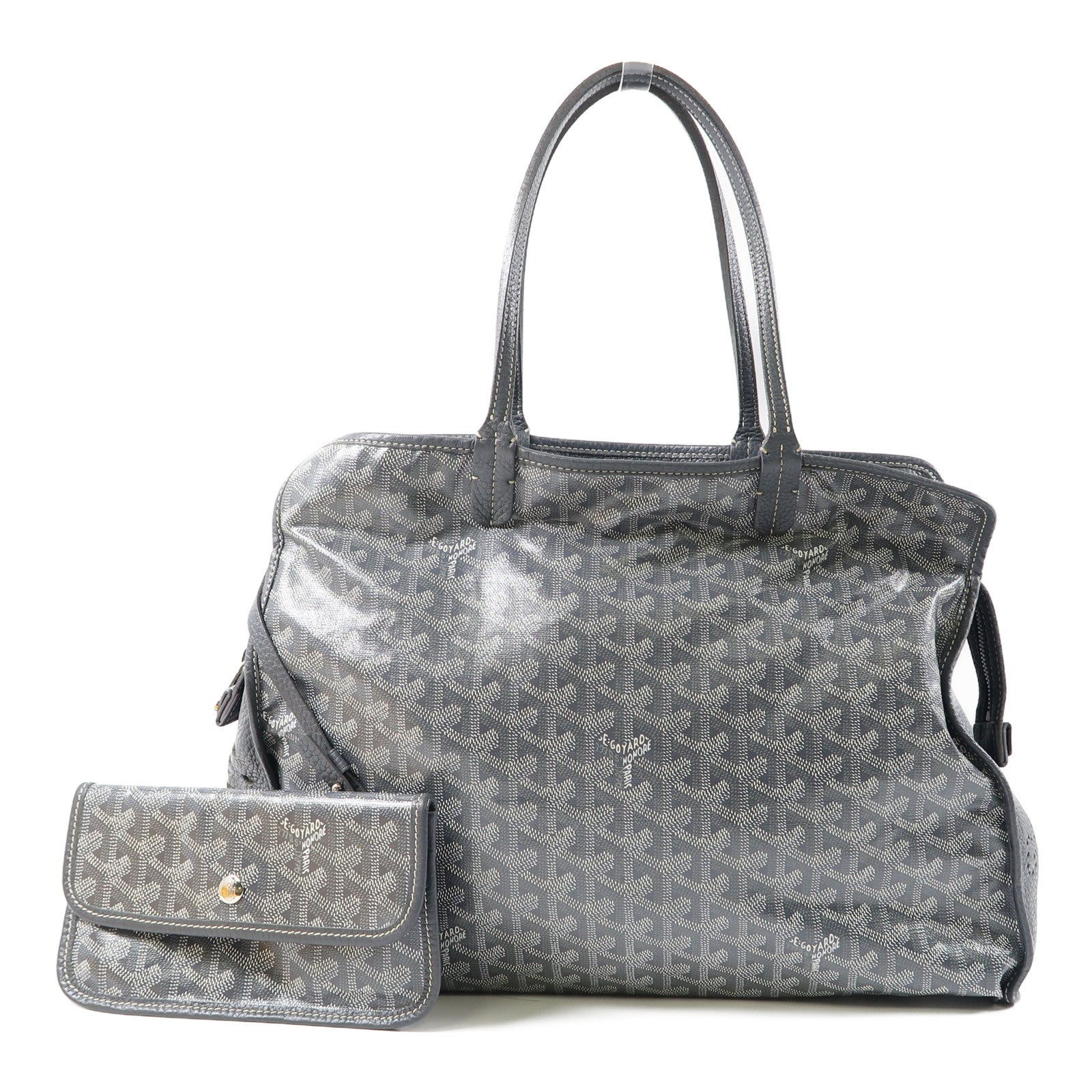 GOYARD 塗層帆布Sac Hardy PM銀扣手挽袋灰色