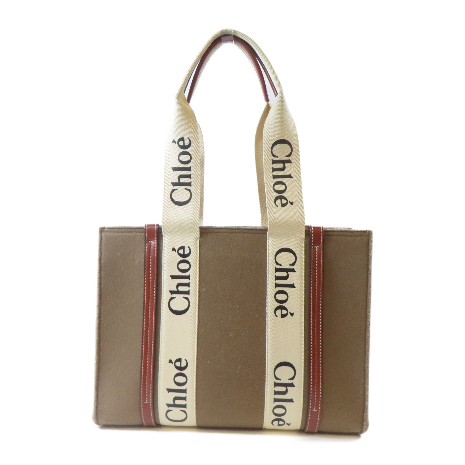 Chloe 聚酯纖維Woody Tote Bag金扣手挽袋啡色