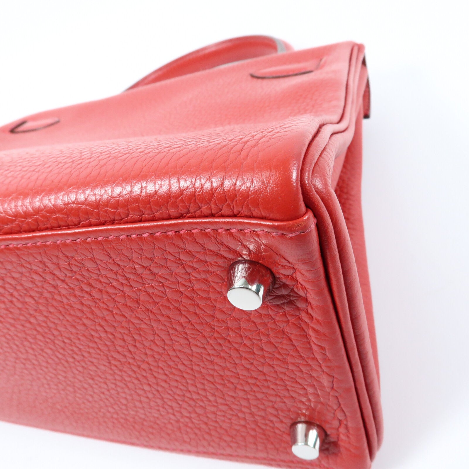 HERMES Togo皮革Kelly 28銀扣手挽肩背兩用袋Rouge Casaque