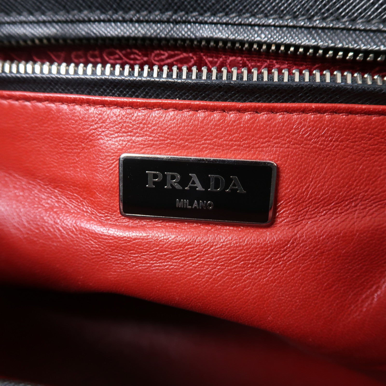 PRADA 牛皮皮革2 Way Shoulder Bag銀扣手挽肩背兩用袋黑色