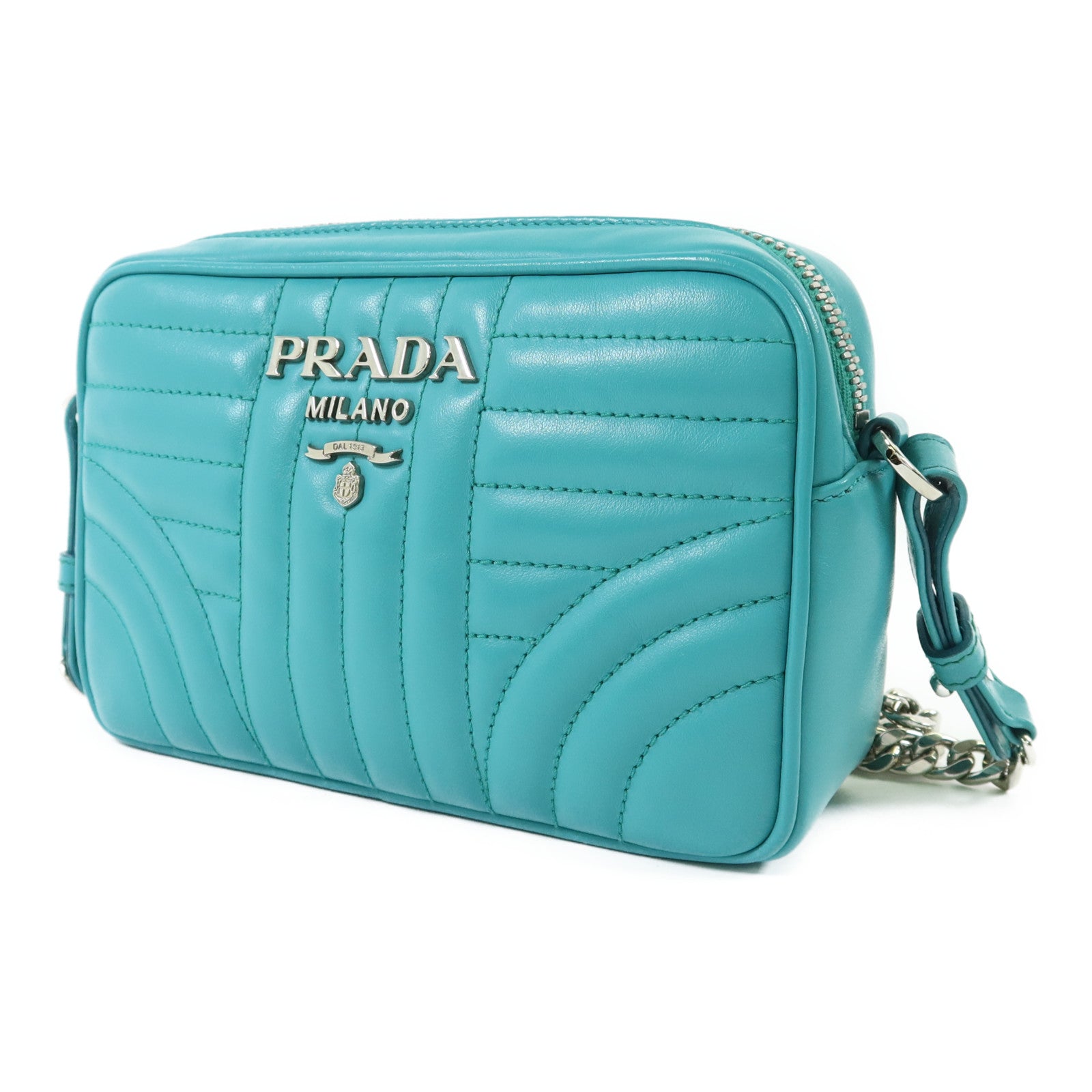 PRADA 牛皮皮革Camera Bag銀扣鏈帶肩背袋