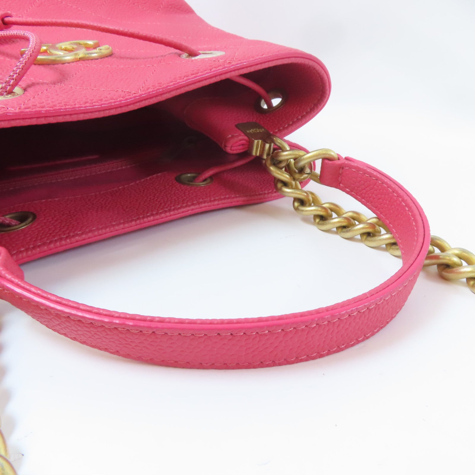 CHANEL 【激減優惠】牛皮皮革Bolsa CC Drawstring金扣鏈帶手挽肩背兩用袋粉紅色