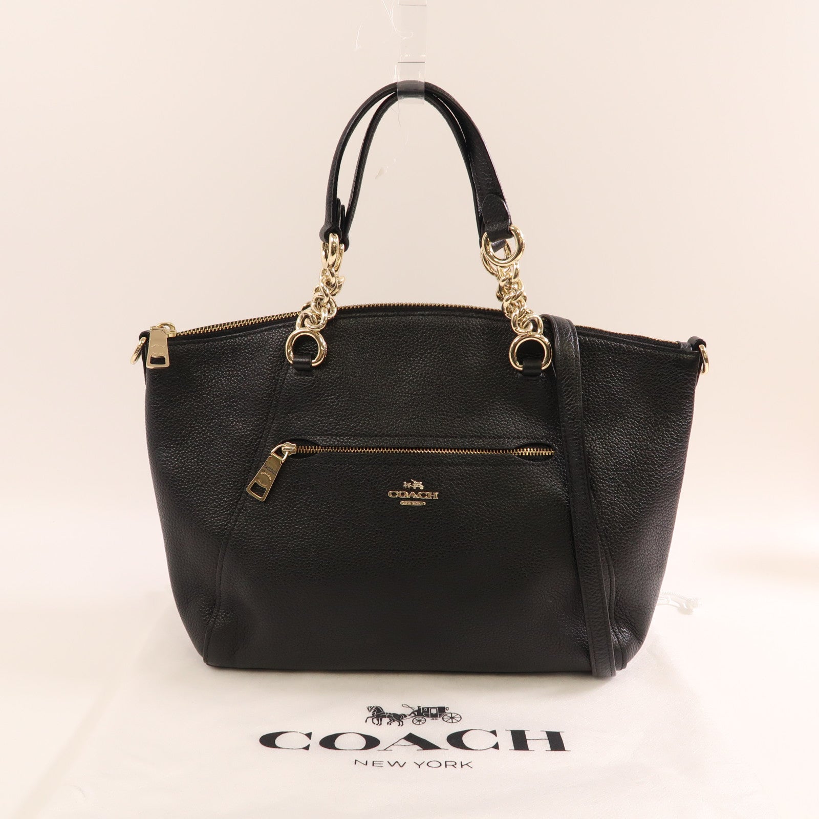 COACH 牛皮皮革2 Way Shoulder銀扣手挽肩背兩用袋