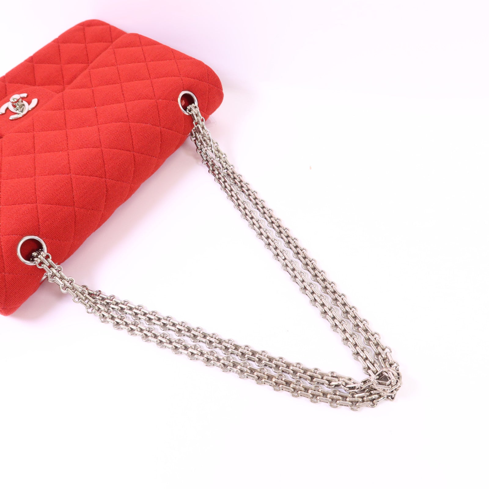 CHANEL 布料Chain Shoulder Bag銀扣鏈帶肩背袋