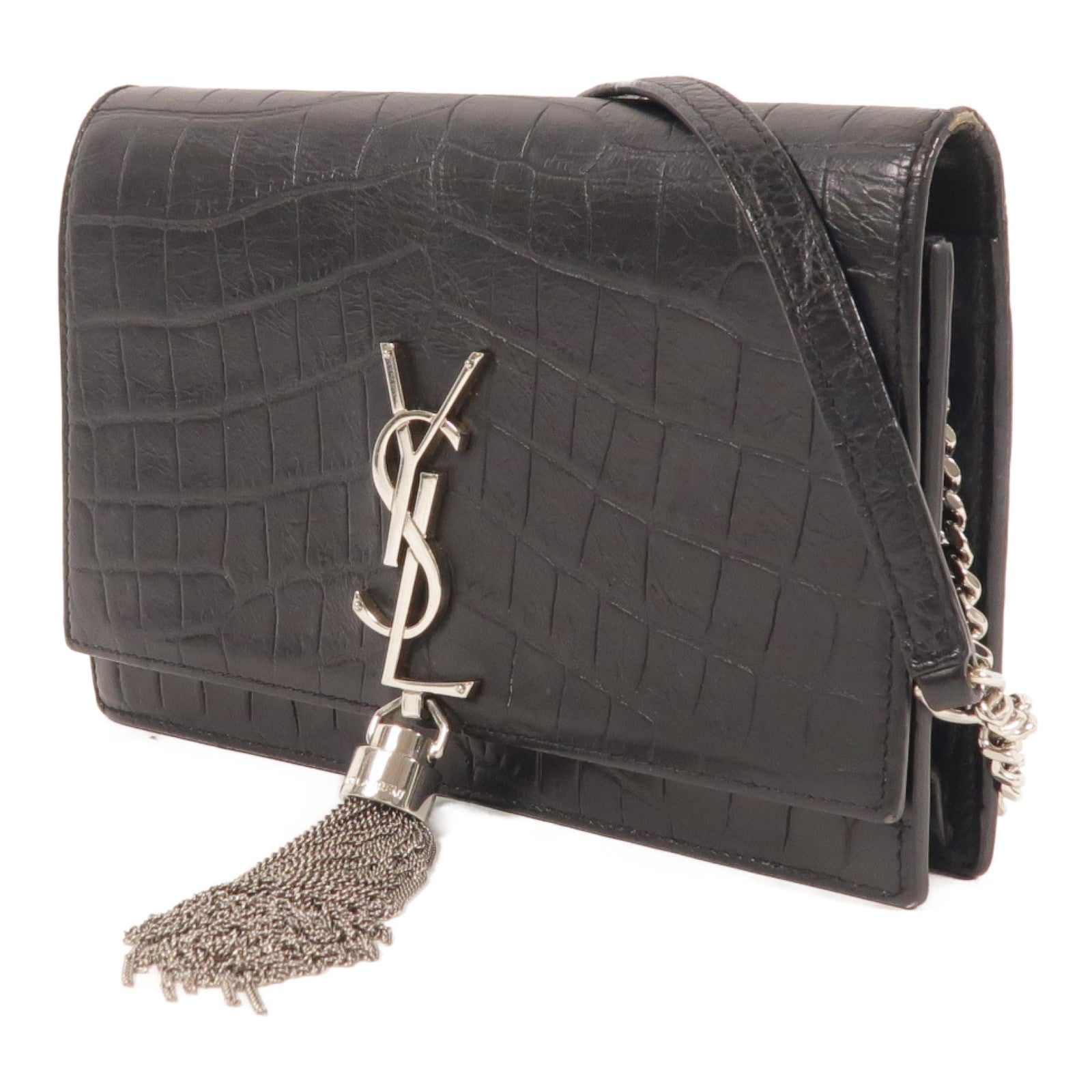YVES SAINT LAURENT YSL SHW Chain Shoulder Bag 452159 Calfskin Leather Black
