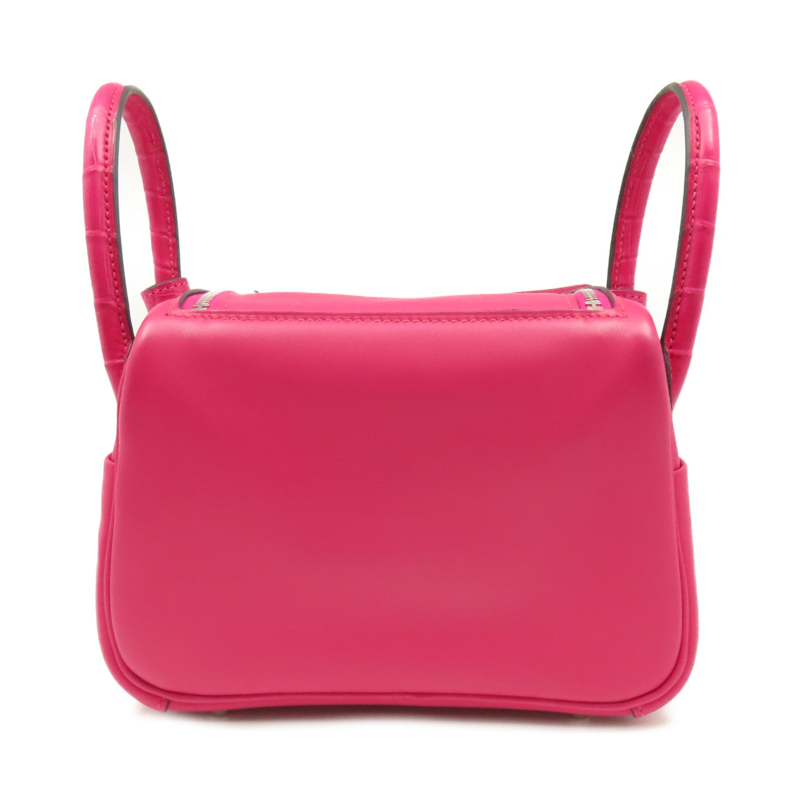 HERMES Swift皮革/鱷魚皮革Mini Lindy Touch Shoulder Bag銀扣肩背袋90 Framboise/紅莓色