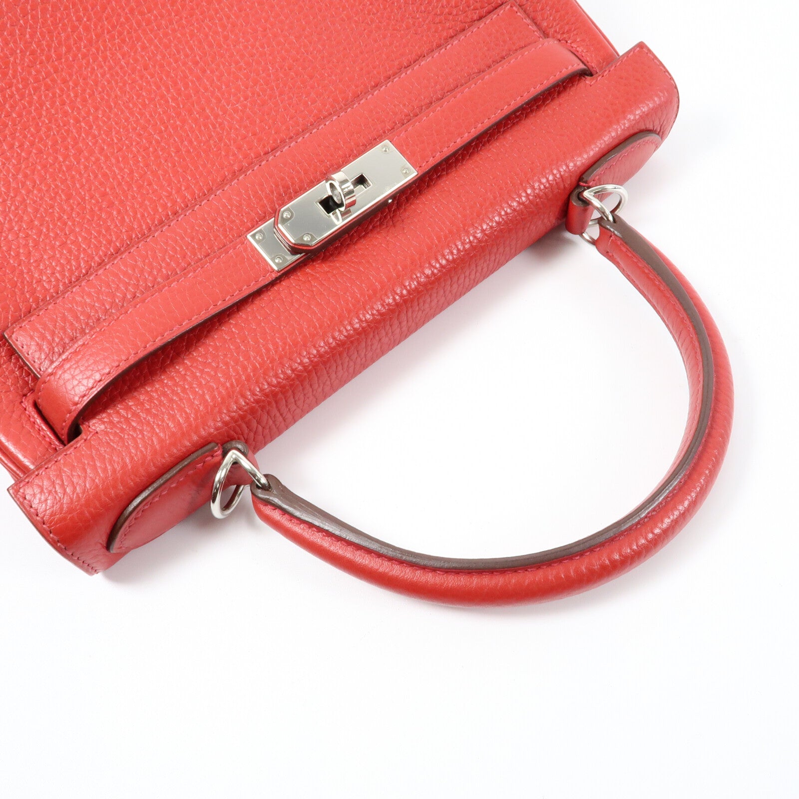 HERMES Togo皮革Kelly 28銀扣手挽肩背兩用袋Rouge Casaque