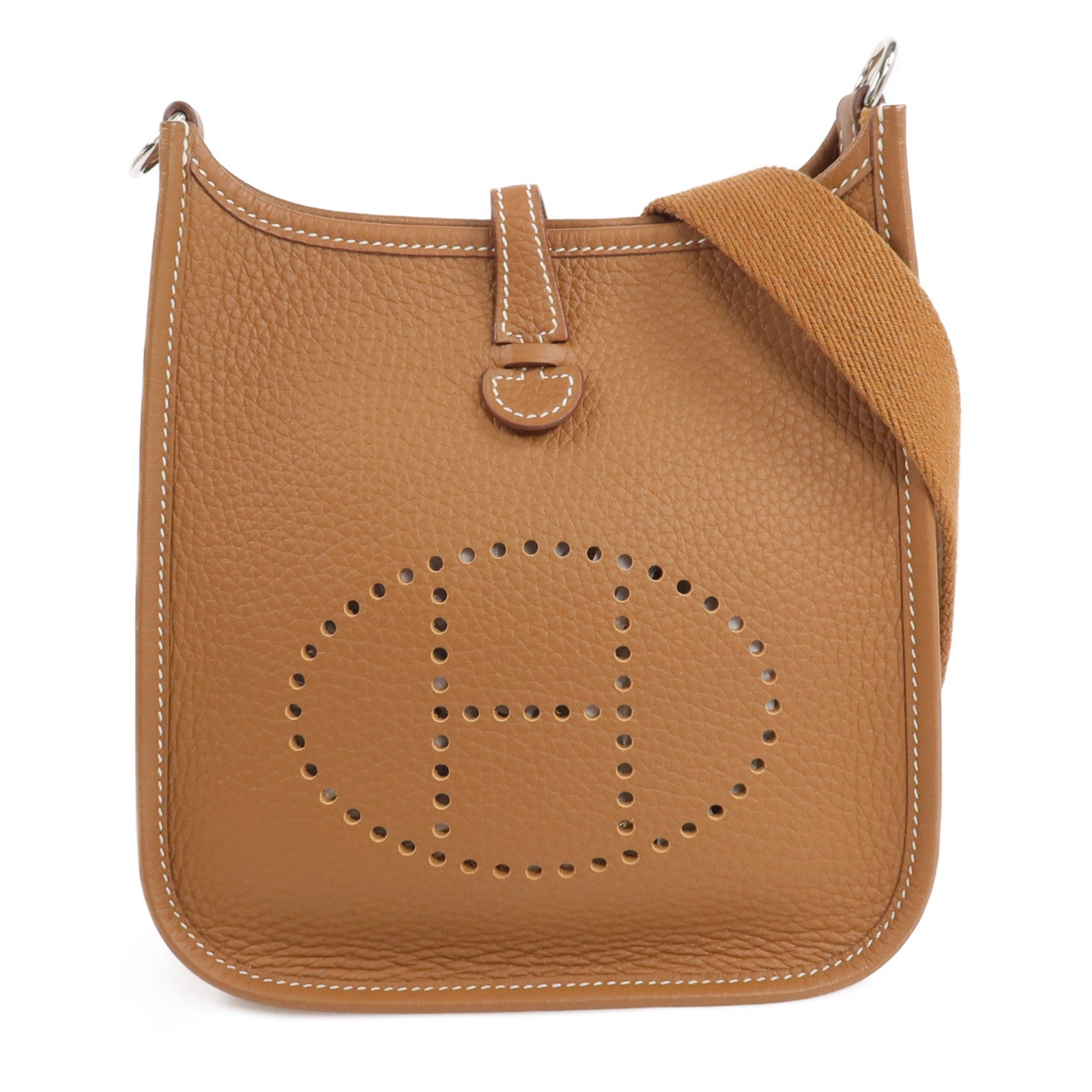 HERMES Clemence皮革Evelyne TPM銀扣肩背袋Gold