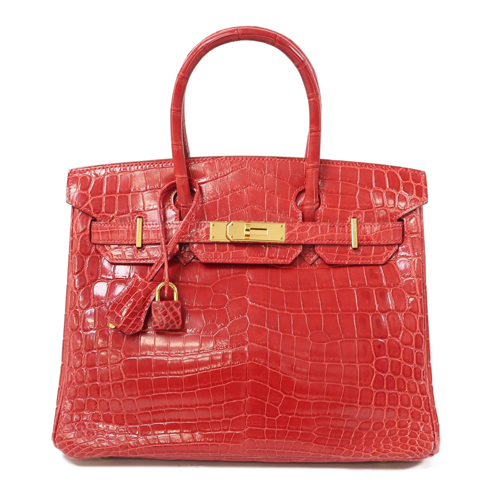 HERMES 鱷魚皮革Birkin 30金扣手挽袋Braise/紅色