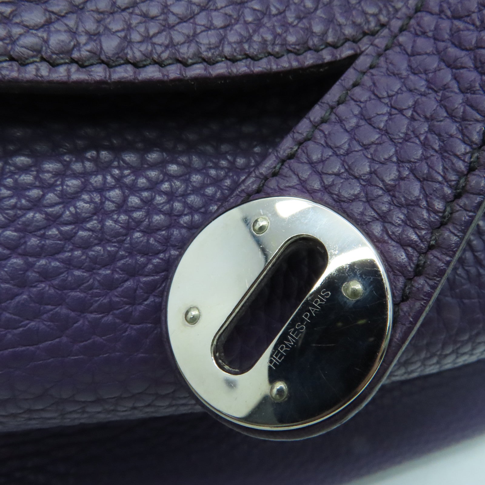 HERMES Clemence皮革Lindy 34银扣手挽肩背两用袋Cassis/紫色