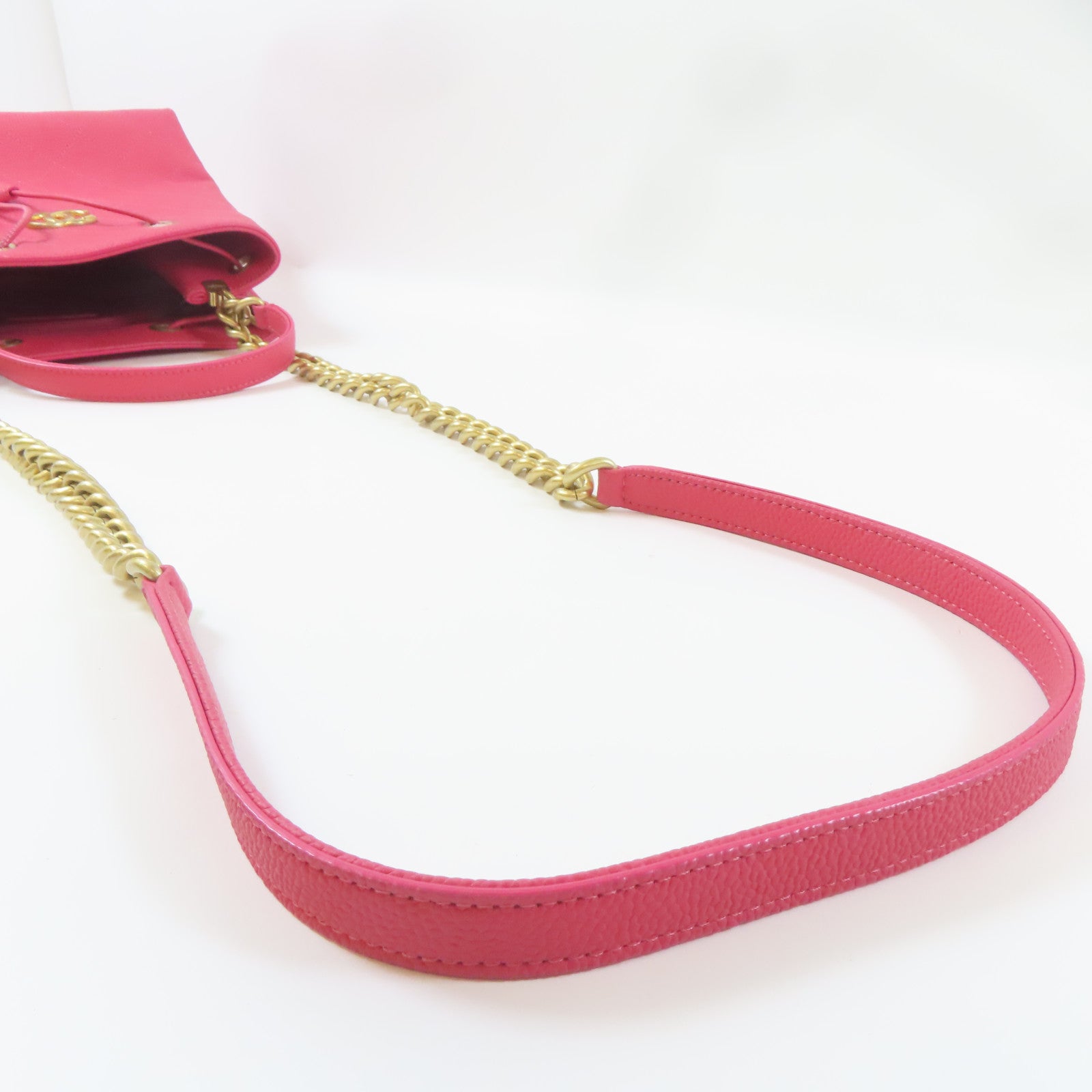 CHANEL 【激減優惠】牛皮皮革Bolsa CC Drawstring金扣鏈帶手挽肩背兩用袋粉紅色