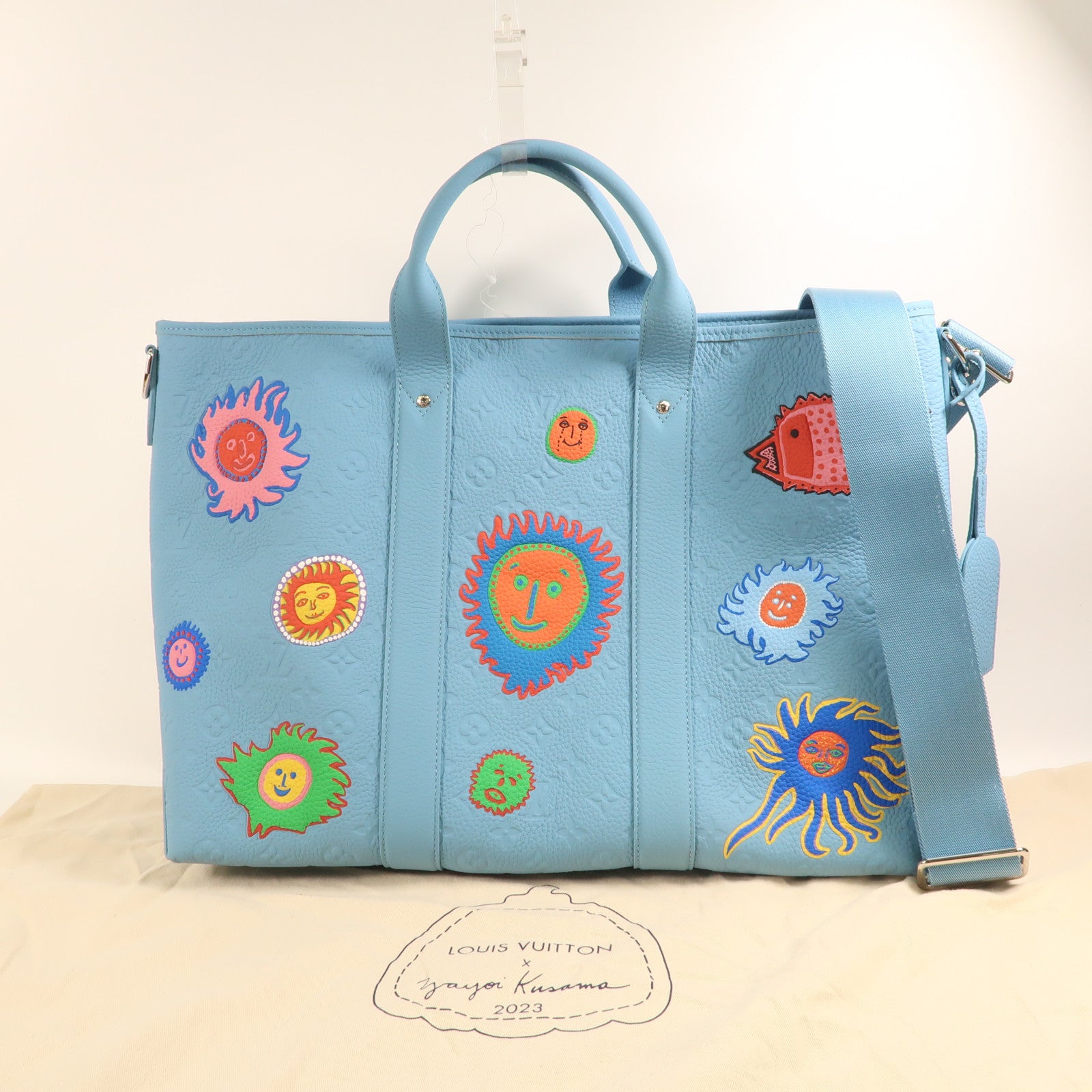 LOUIS VUITTON Embossed LVxYK Weekend Tote銀扣手挽肩背兩用袋藍色