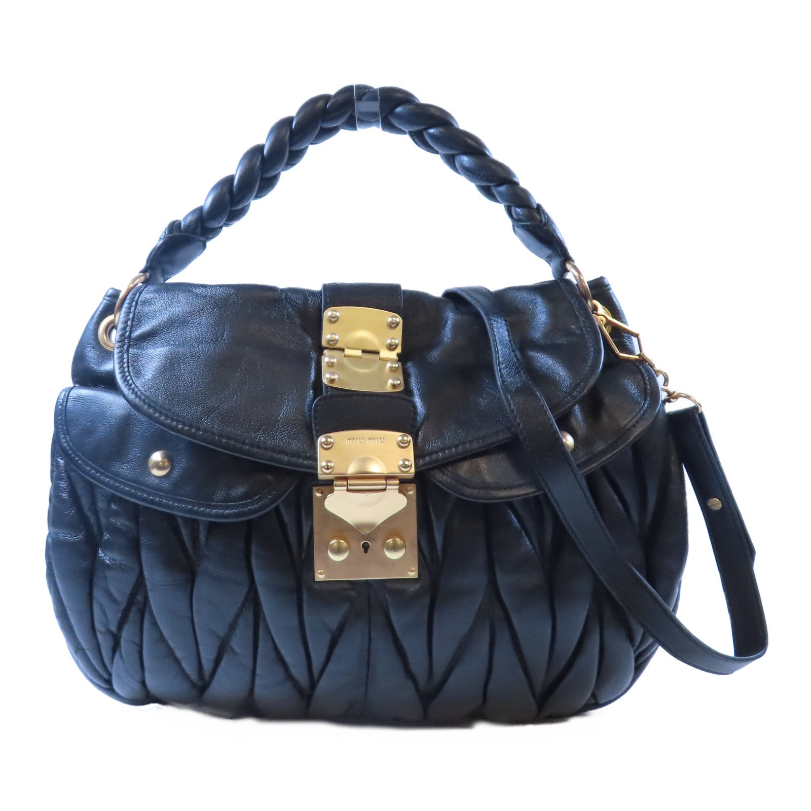 Miu Miu 羊皮皮革Shoulder Bag金扣手挽肩背兩用袋黑色