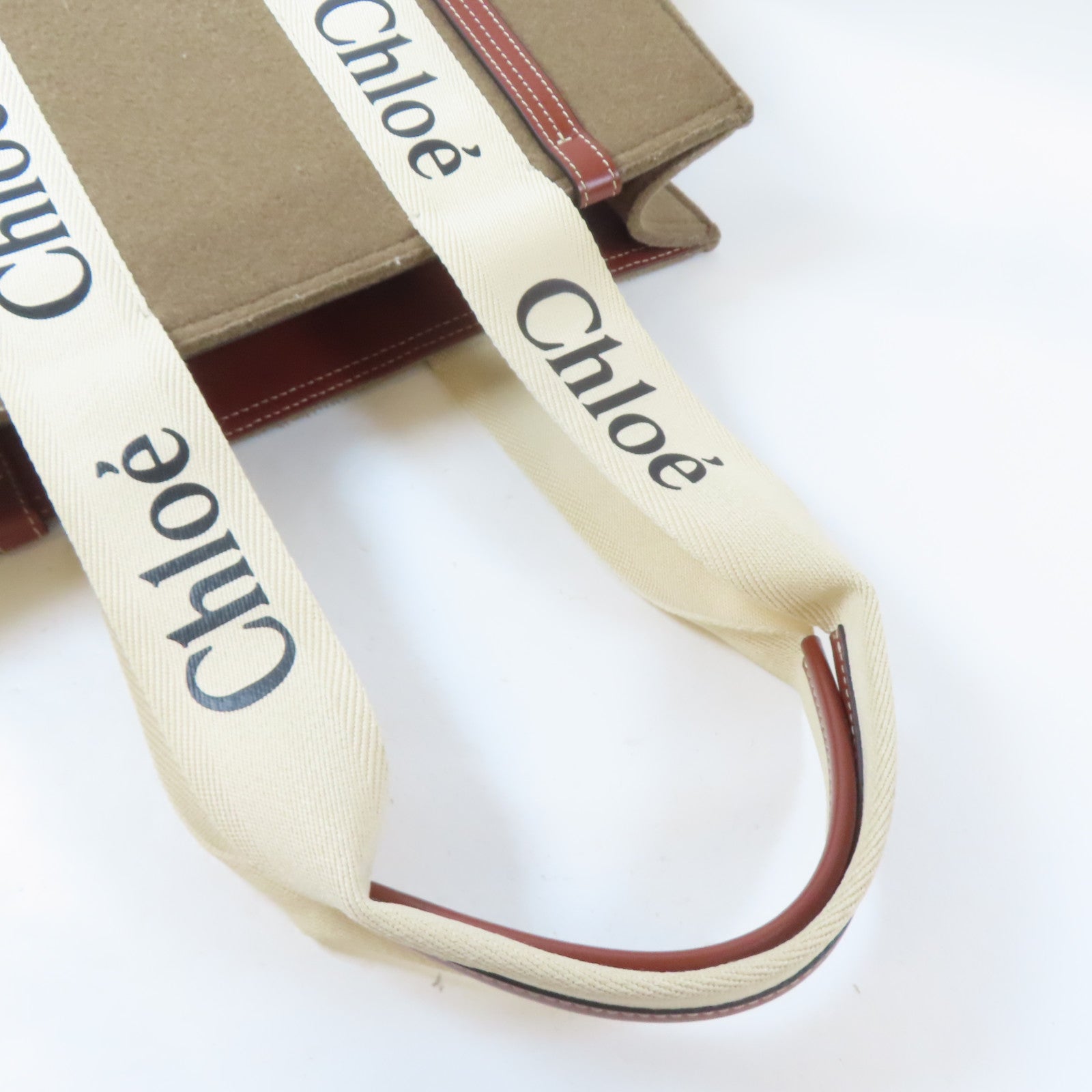 Chloe 聚酯纖維Woody Tote Bag金扣手挽袋啡色