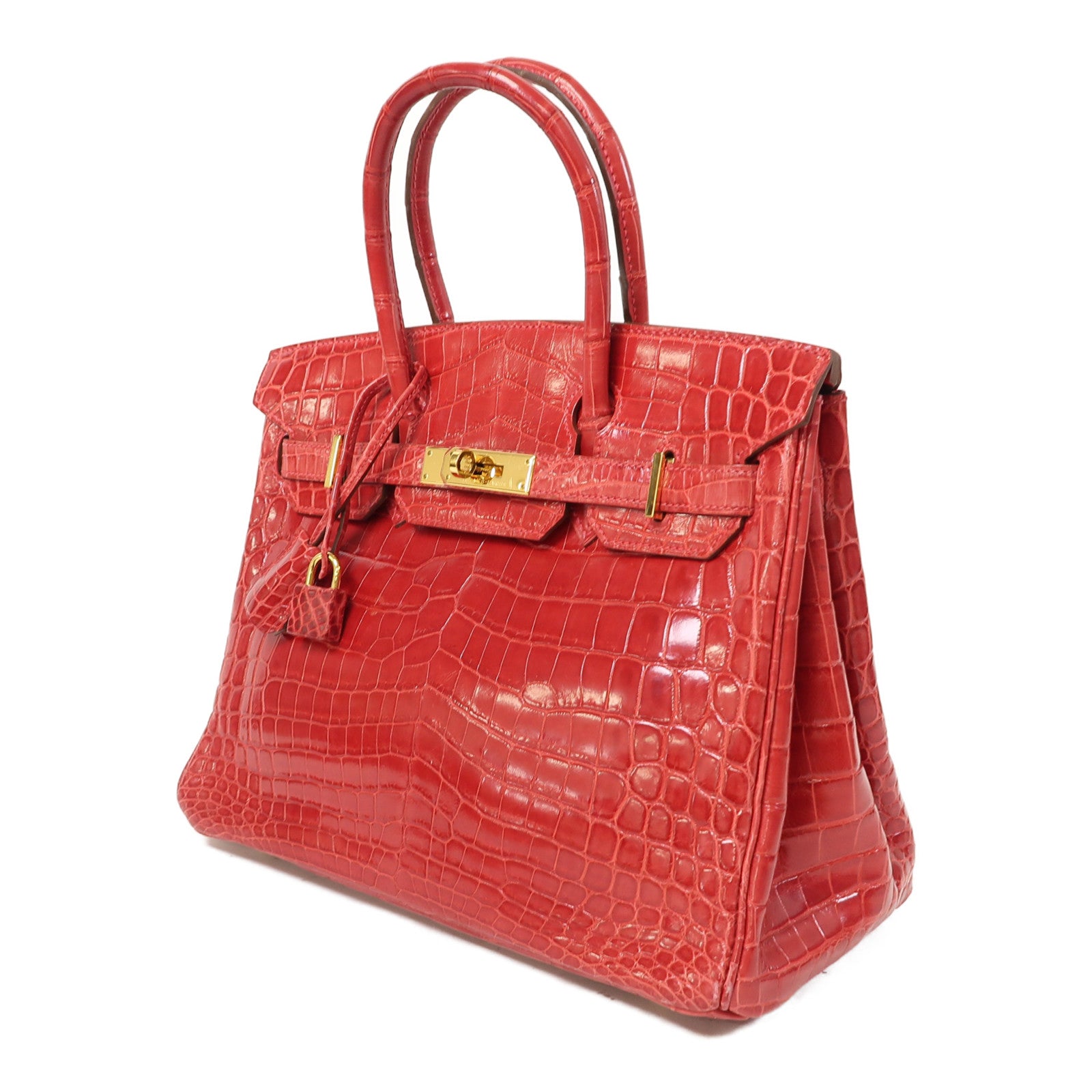 HERMES 鱷魚皮革Birkin 30金扣手挽袋Braise/紅色