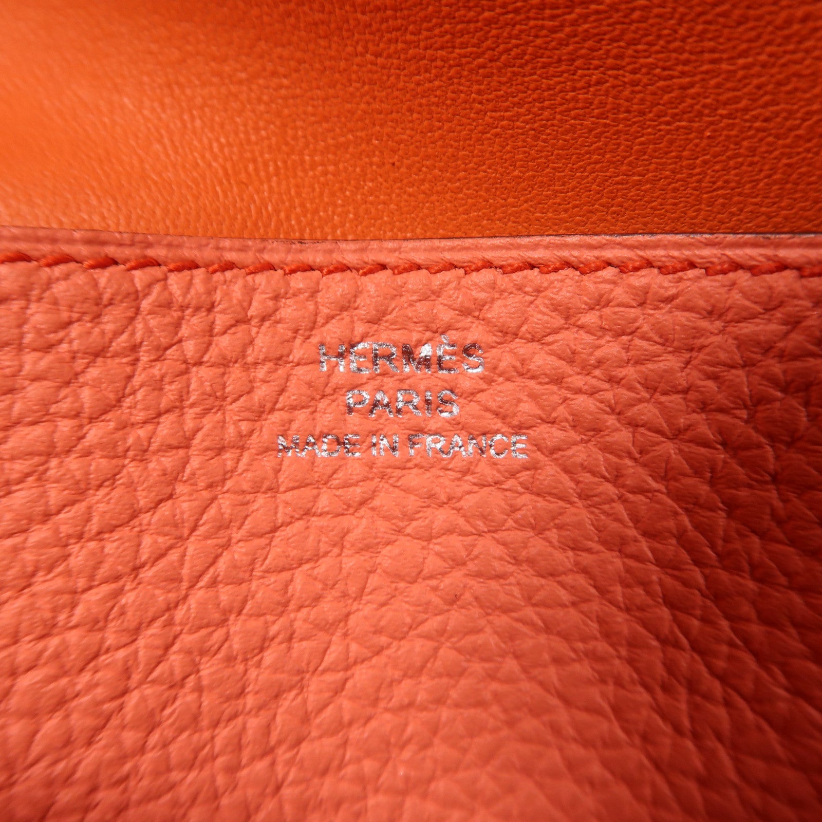 HERMES Clemence皮革Dogon MM銀扣長錢包橙色
