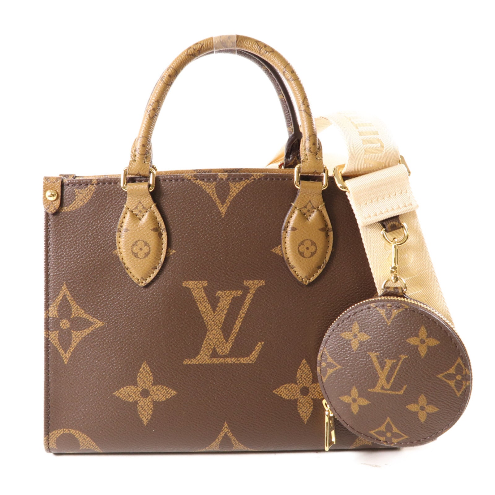 LOUIS VUITTON Monogram Giant OnTheGo PM金扣手挽肩背兩用袋棕色