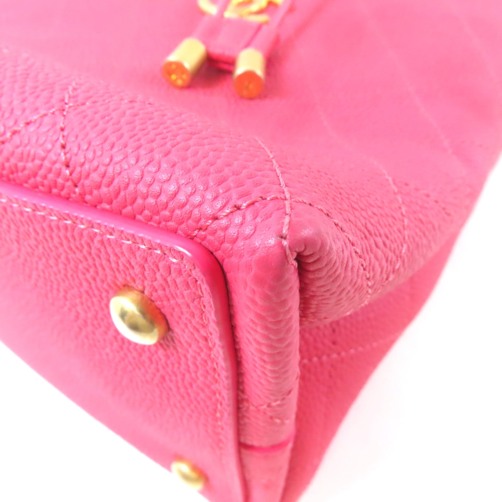 CHANEL 【激減優惠】牛皮皮革Bolsa CC Drawstring金扣鏈帶手挽肩背兩用袋粉紅色