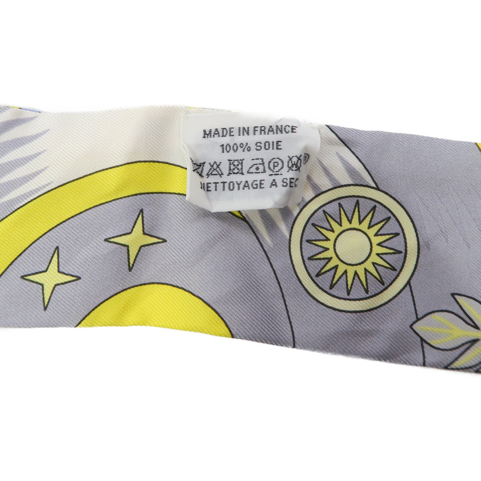 HERMES 絲質Twilly絲巾黃色/灰色