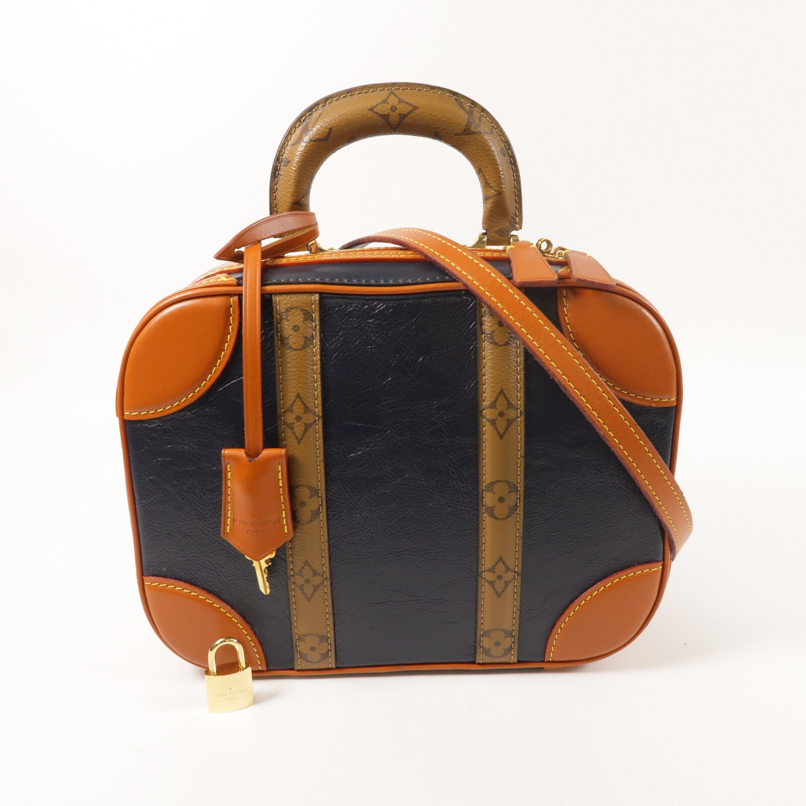 LOUIS VUITTON Monogram Reverse/牛皮皮革Valisette PM金扣手挽肩背兩用袋