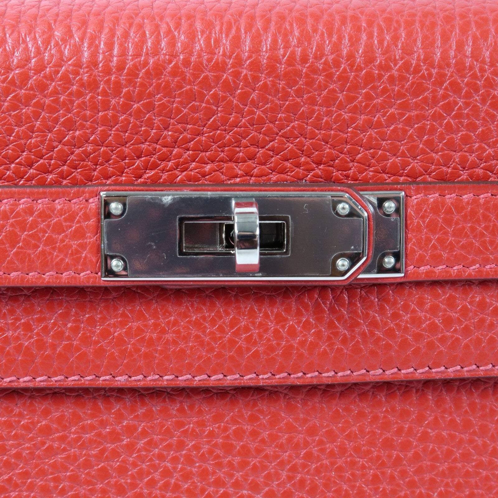 HERMES Togo皮革Kelly 28銀扣手挽肩背兩用袋Rouge Casaque