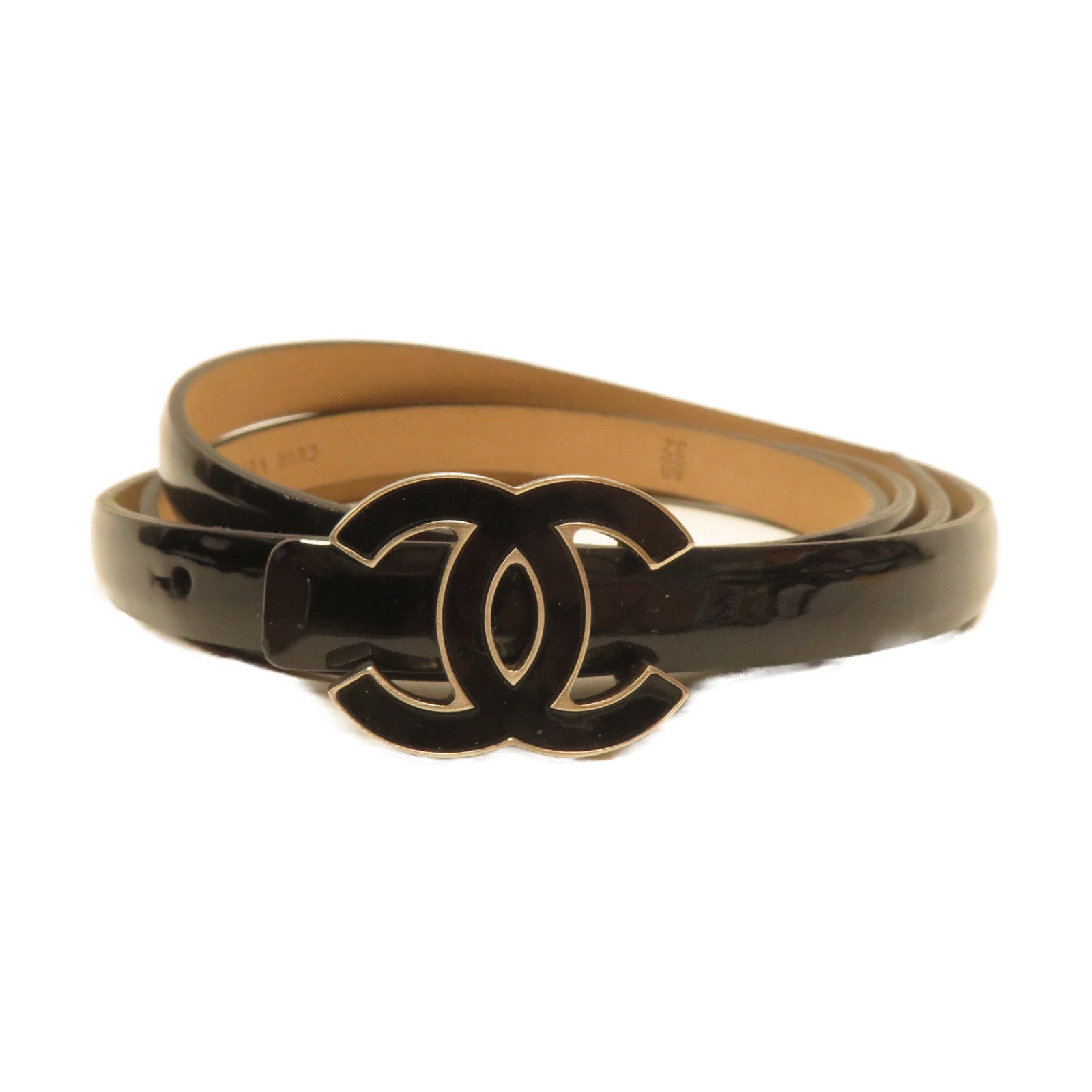 CHANEL **【激減優惠】漆皮皮革CC Belt銀扣皮帶黑色