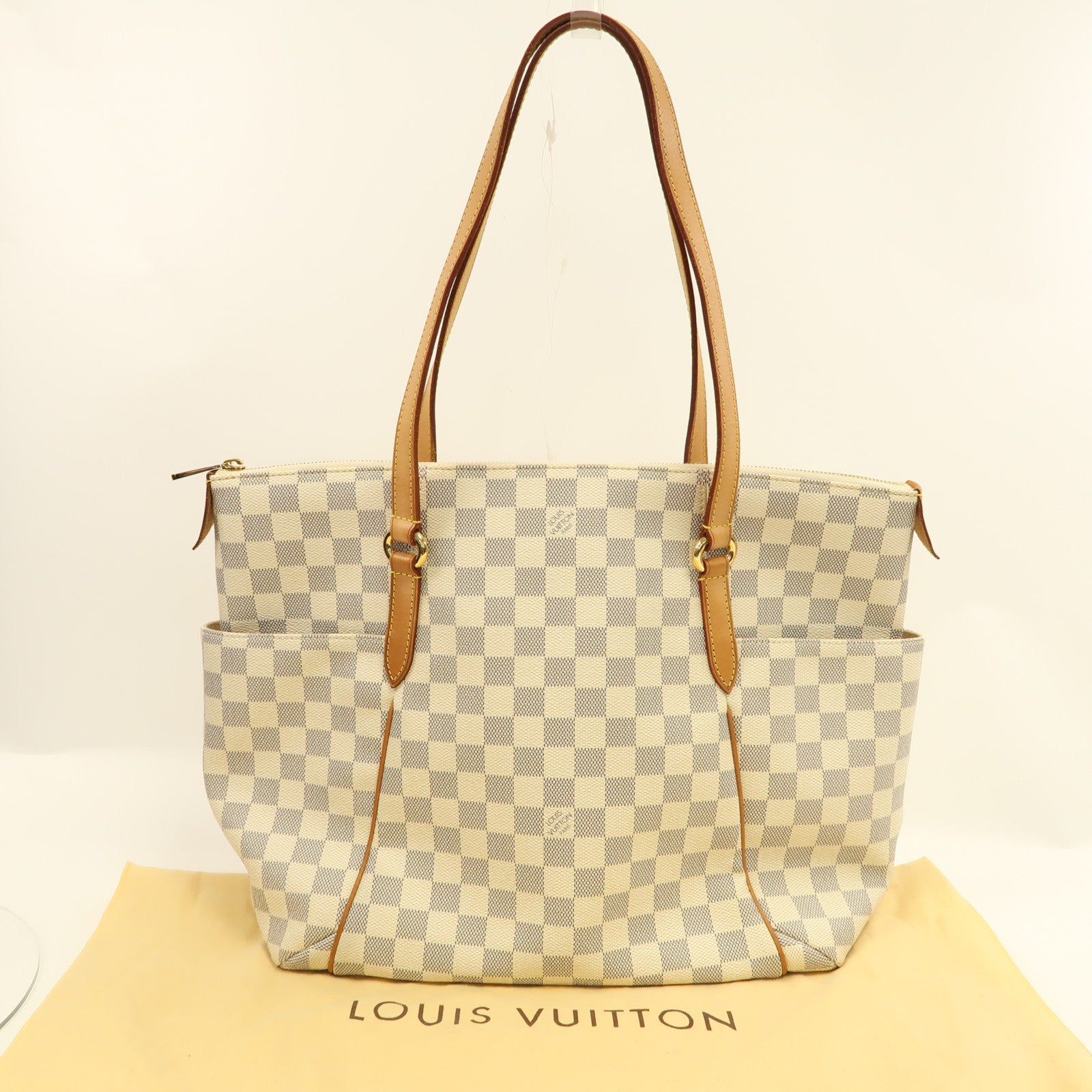 LOUIS VUITTON Damier Azur Totally MM銀扣肩背袋白色