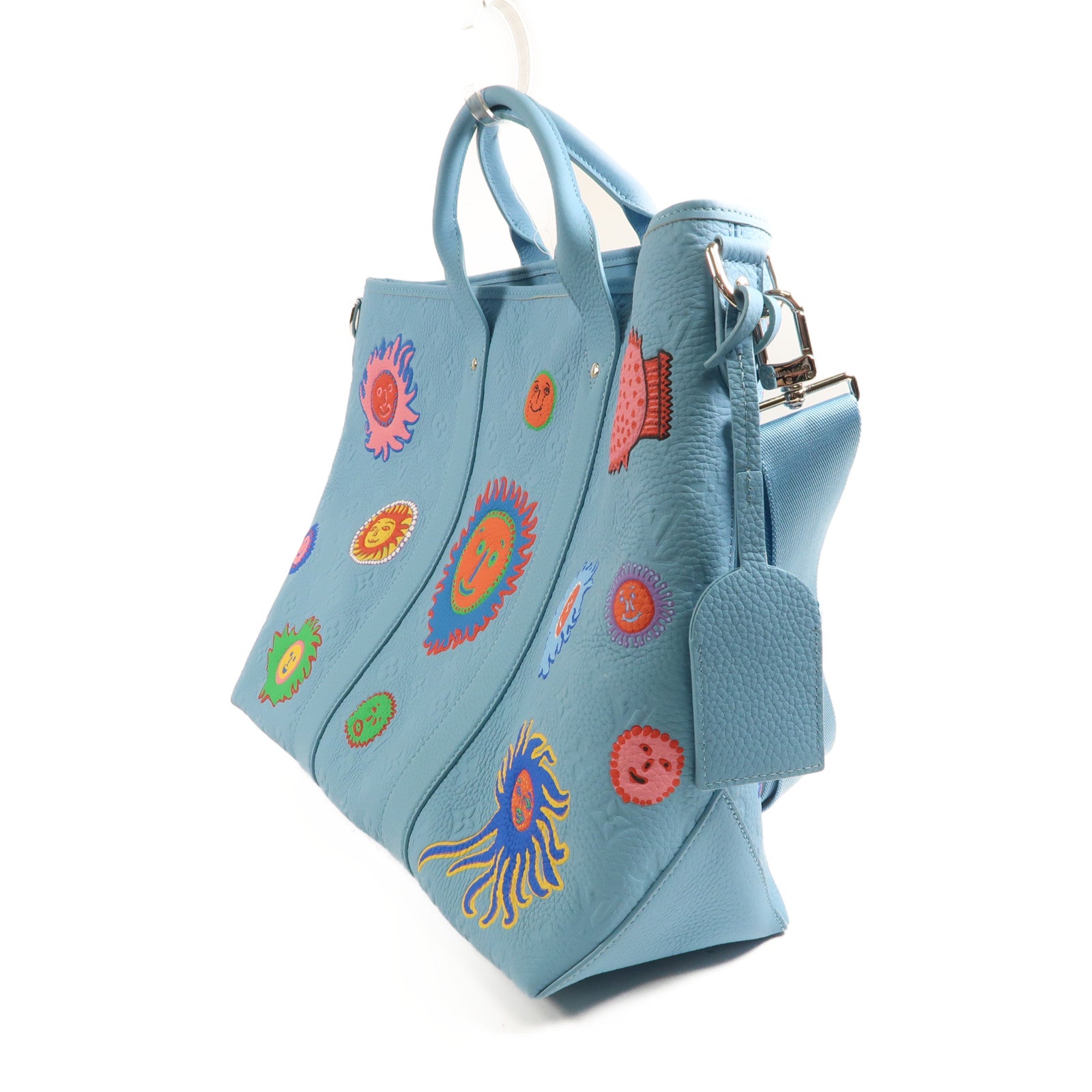 LOUIS VUITTON Embossed LVxYK Weekend Tote銀扣手挽肩背兩用袋藍色