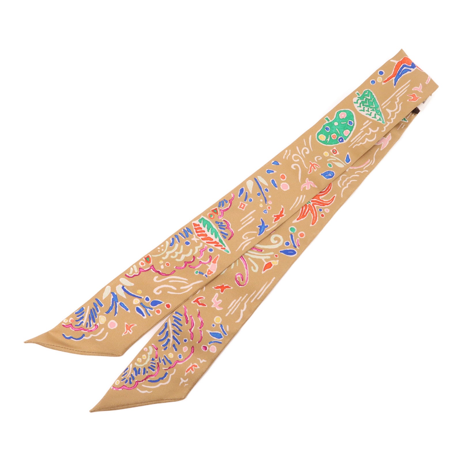 HERMES 絲質Twilly絲巾金色