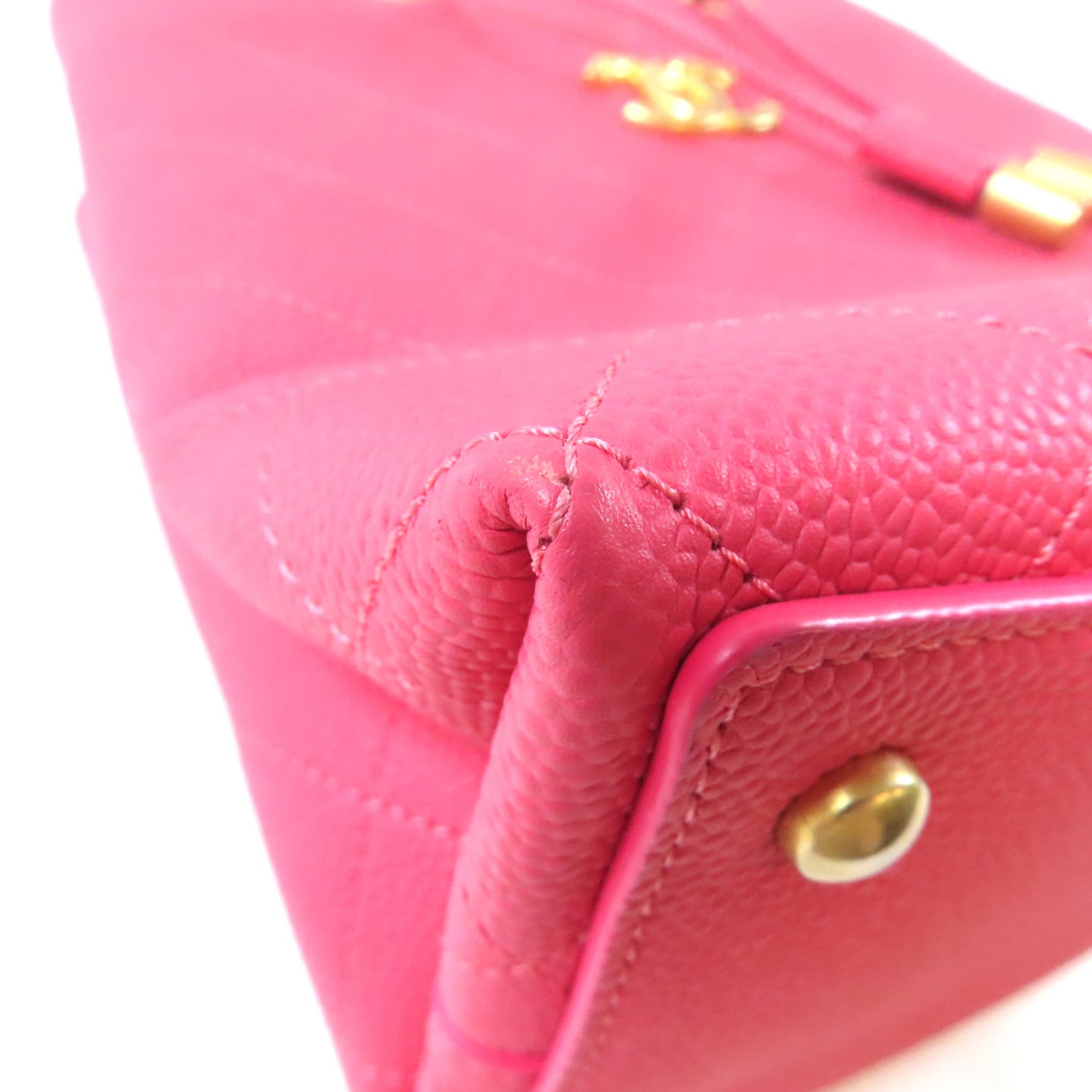 CHANEL 【激減優惠】牛皮皮革Bolsa CC Drawstring金扣鏈帶手挽肩背兩用袋粉紅色