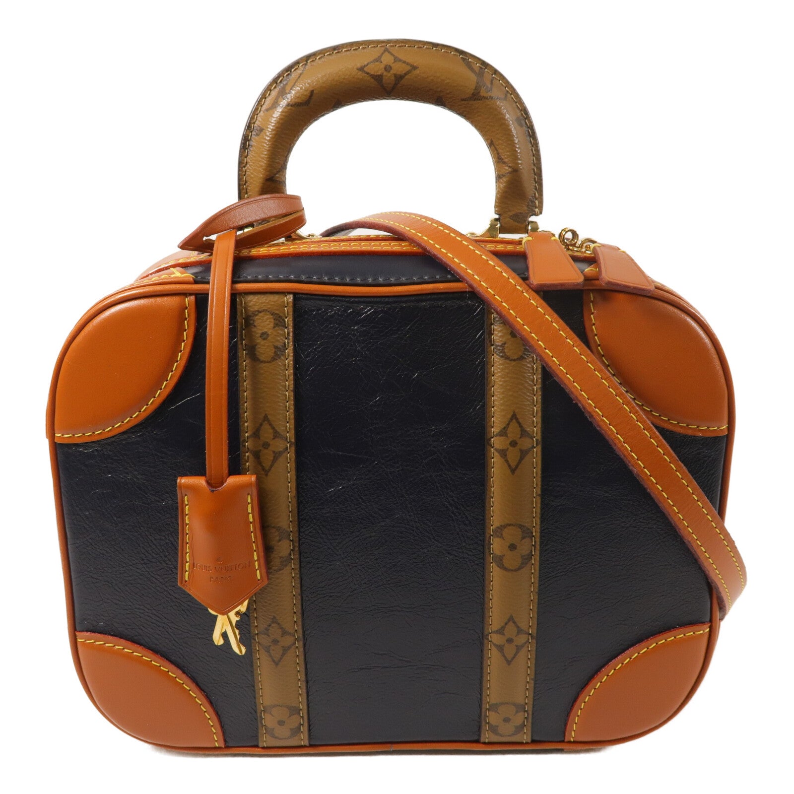 LOUIS VUITTON Monogram Reverse/牛皮皮革Valisette PM金扣手挽肩背兩用袋
