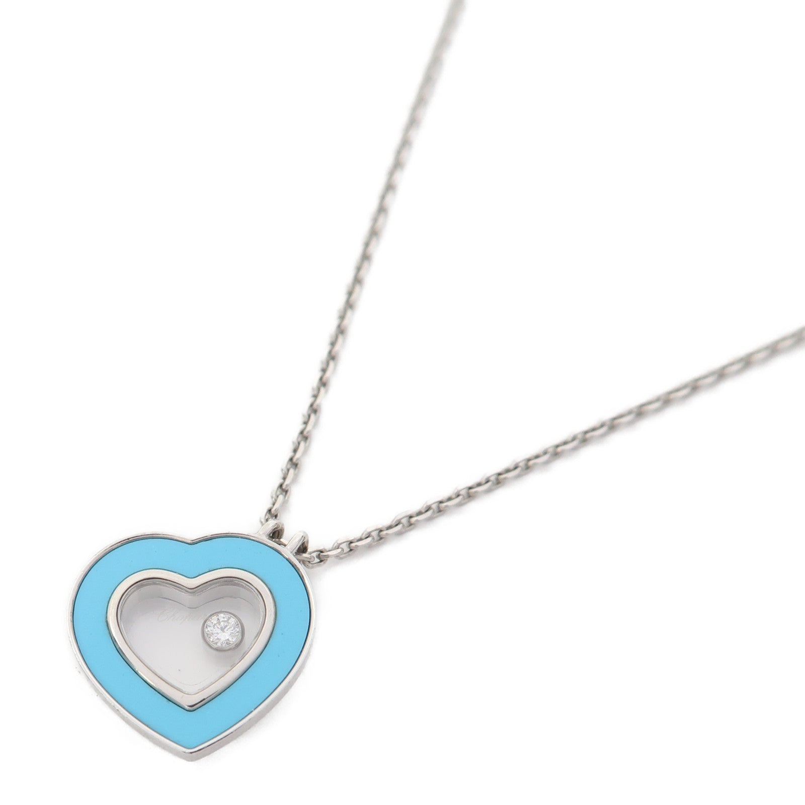Chopard 18K白金Happy Diamond Necklace項鍊藍色