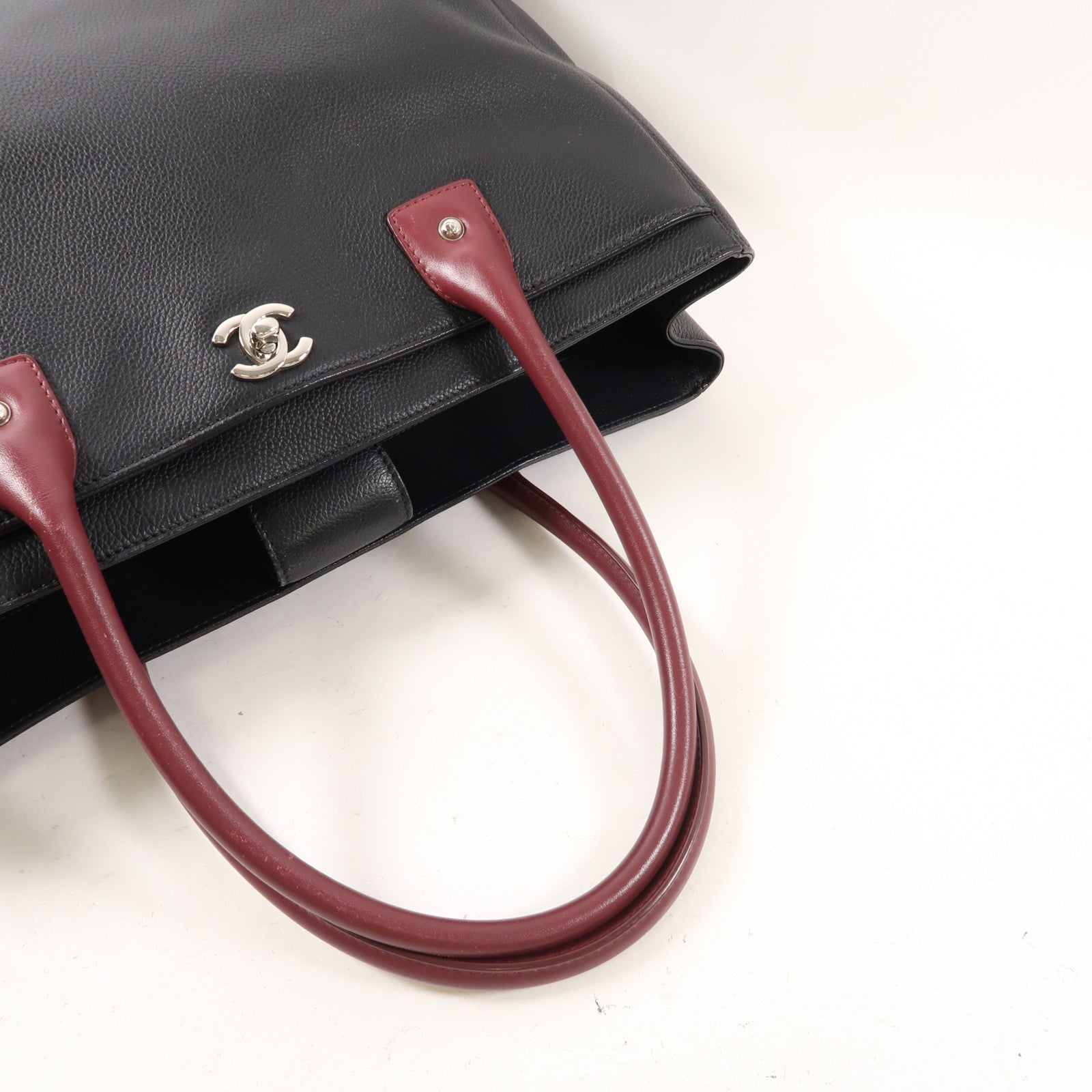 CHANEL CC SHW 2 Way Shoulder Bag Handbag Calfskin Black Red