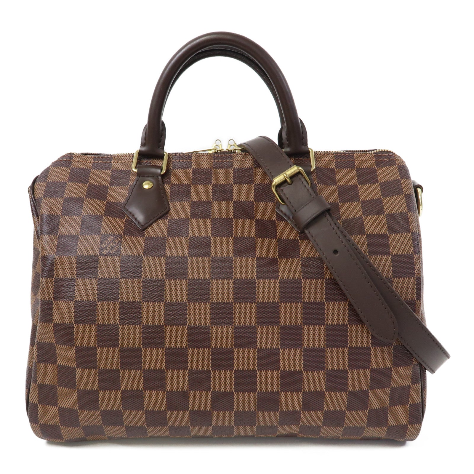 LOUIS VUITTON Damier Ebene Speedy Bandouliere 30金扣手挽肩背兩用袋啡色