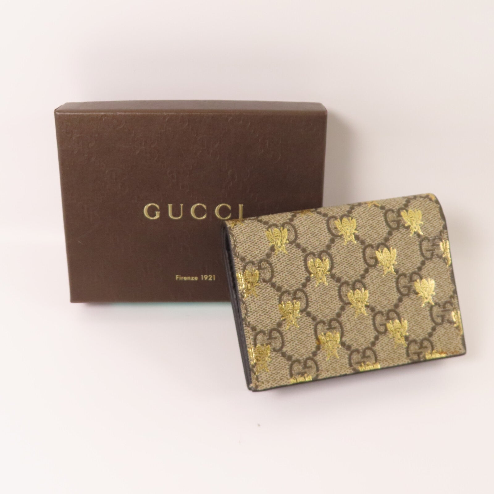 GUCCI 塗層帆布Bee Card Case金扣零錢包/卡套