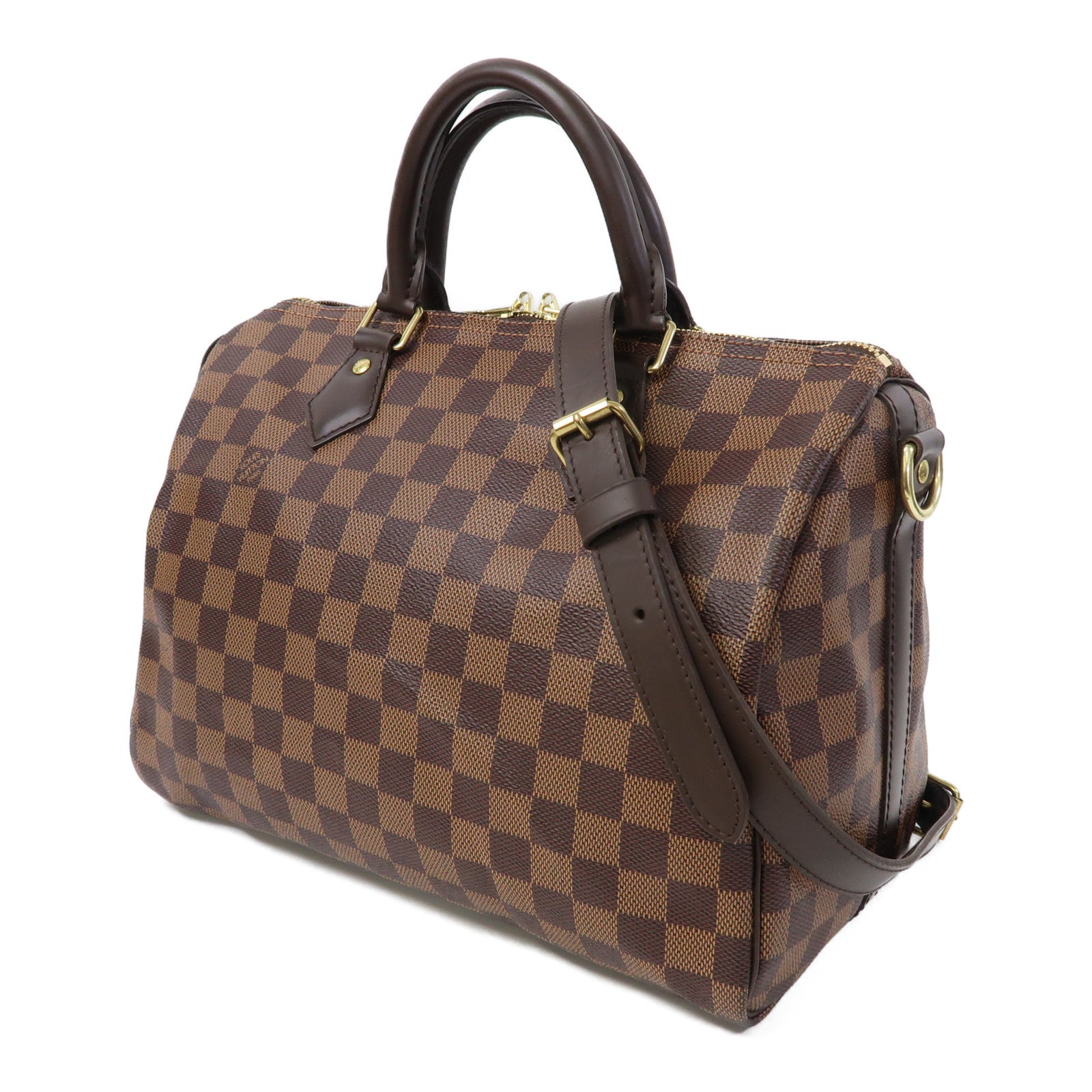 LOUIS VUITTON Damier Ebene Speedy Bandouliere 30金扣手挽肩背兩用袋啡色