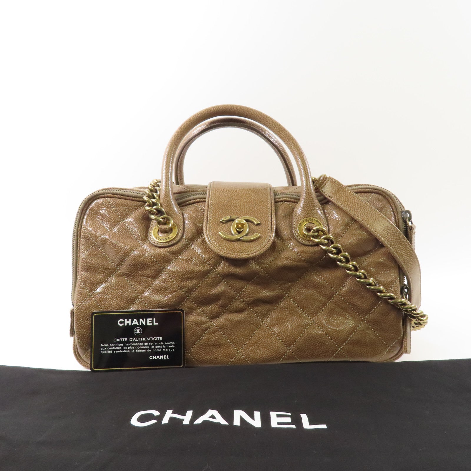 CHANEL 牛皮皮革Chain Shoulder金扣鏈帶手挽肩背兩用袋
