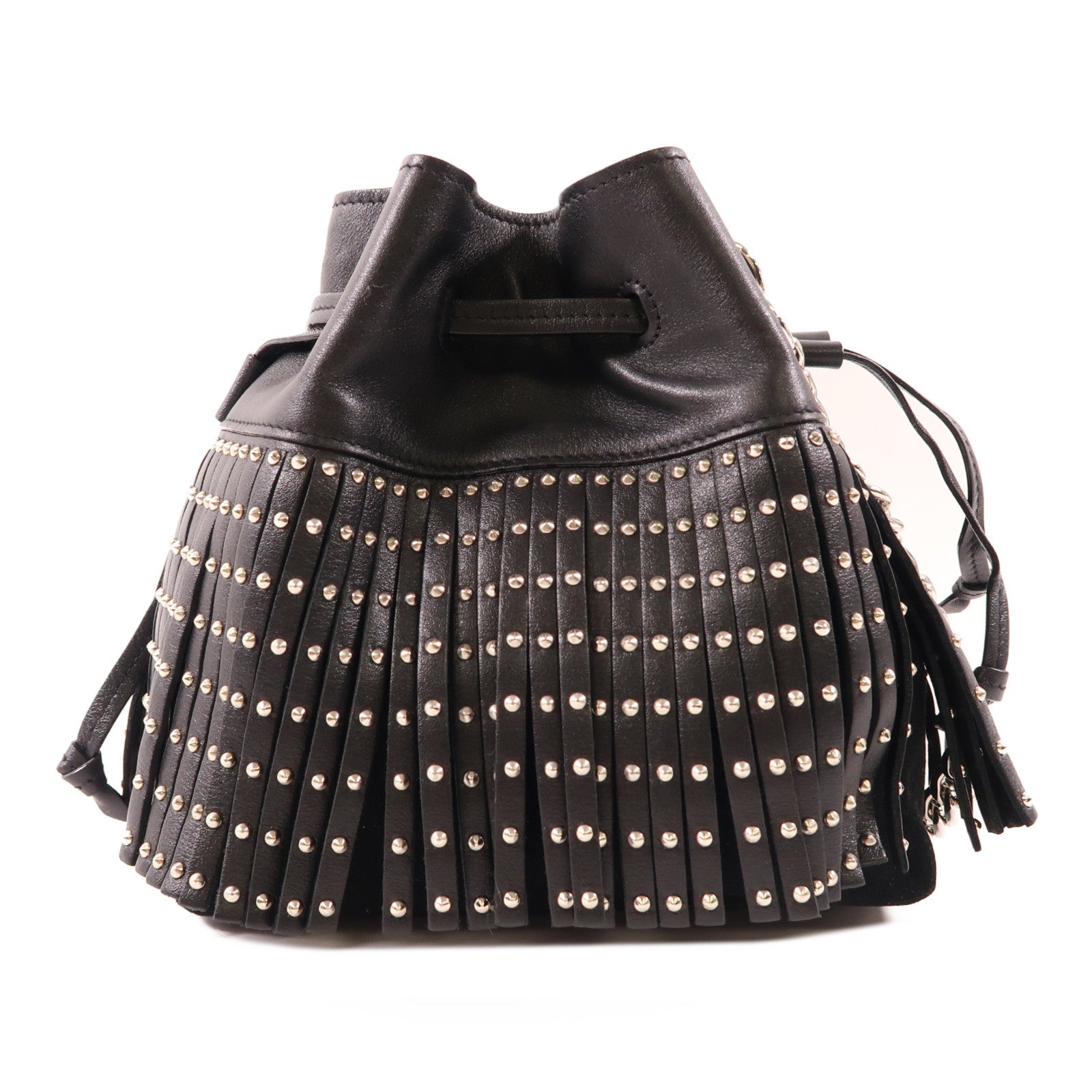 JIMMY CHOO 牛皮皮革Shoulder Bag銀扣鏈帶肩背袋黑色
