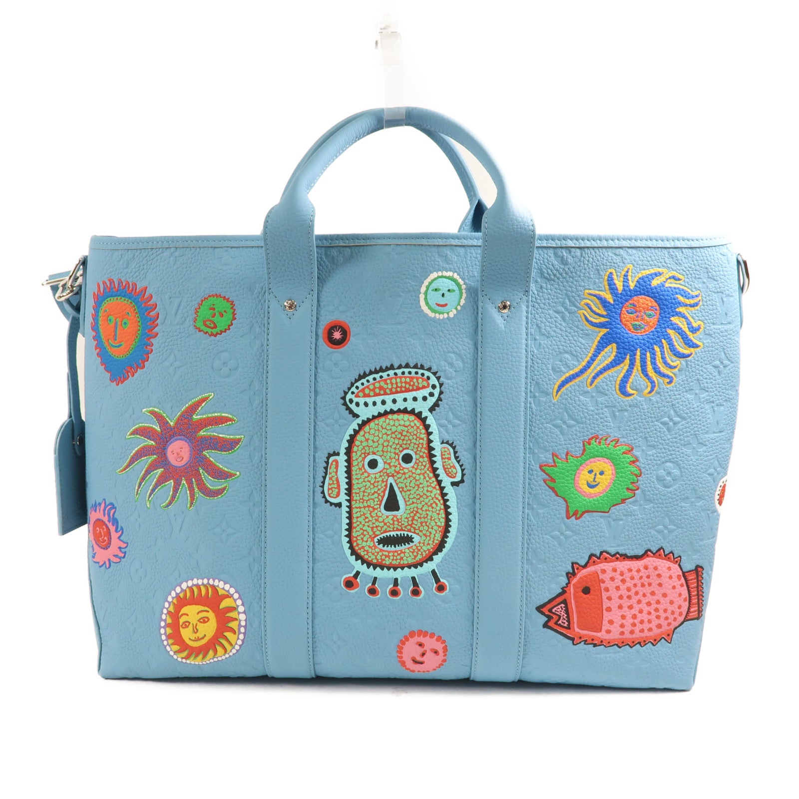 LOUIS VUITTON Embossed LVxYK Weekend Tote銀扣手挽肩背兩用袋藍色