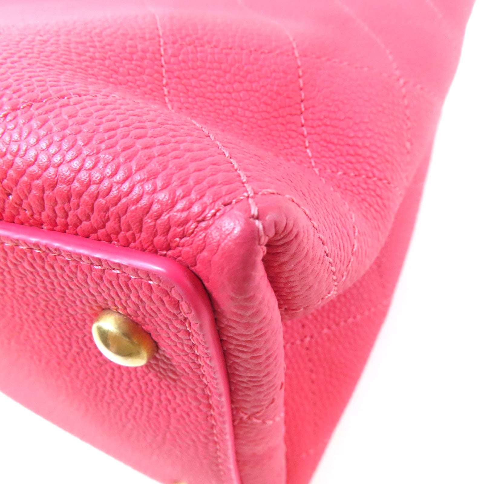 CHANEL 【激減優惠】牛皮皮革Bolsa CC Drawstring金扣鏈帶手挽肩背兩用袋粉紅色