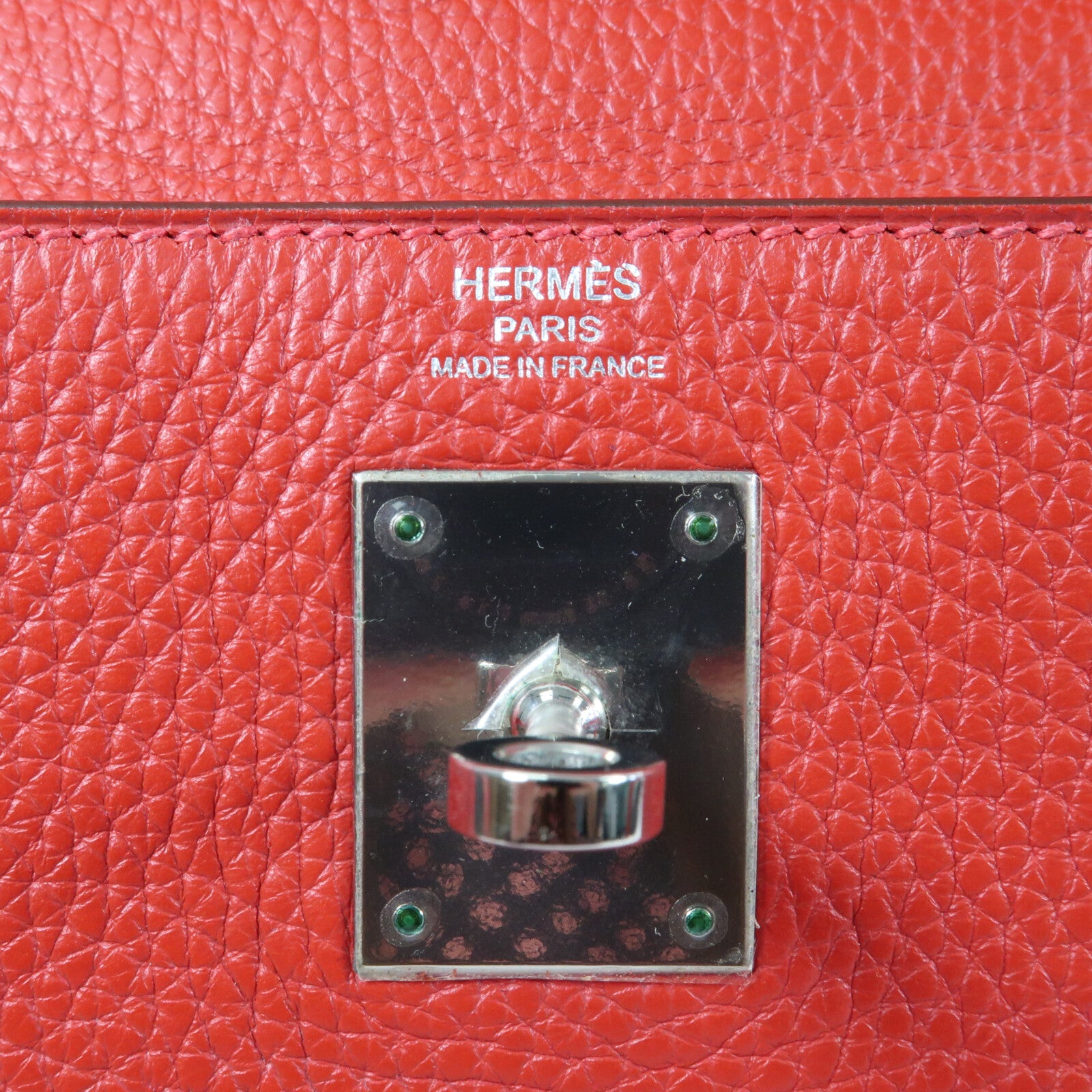 HERMES Togo皮革Kelly 28銀扣手挽肩背兩用袋Rouge Casaque