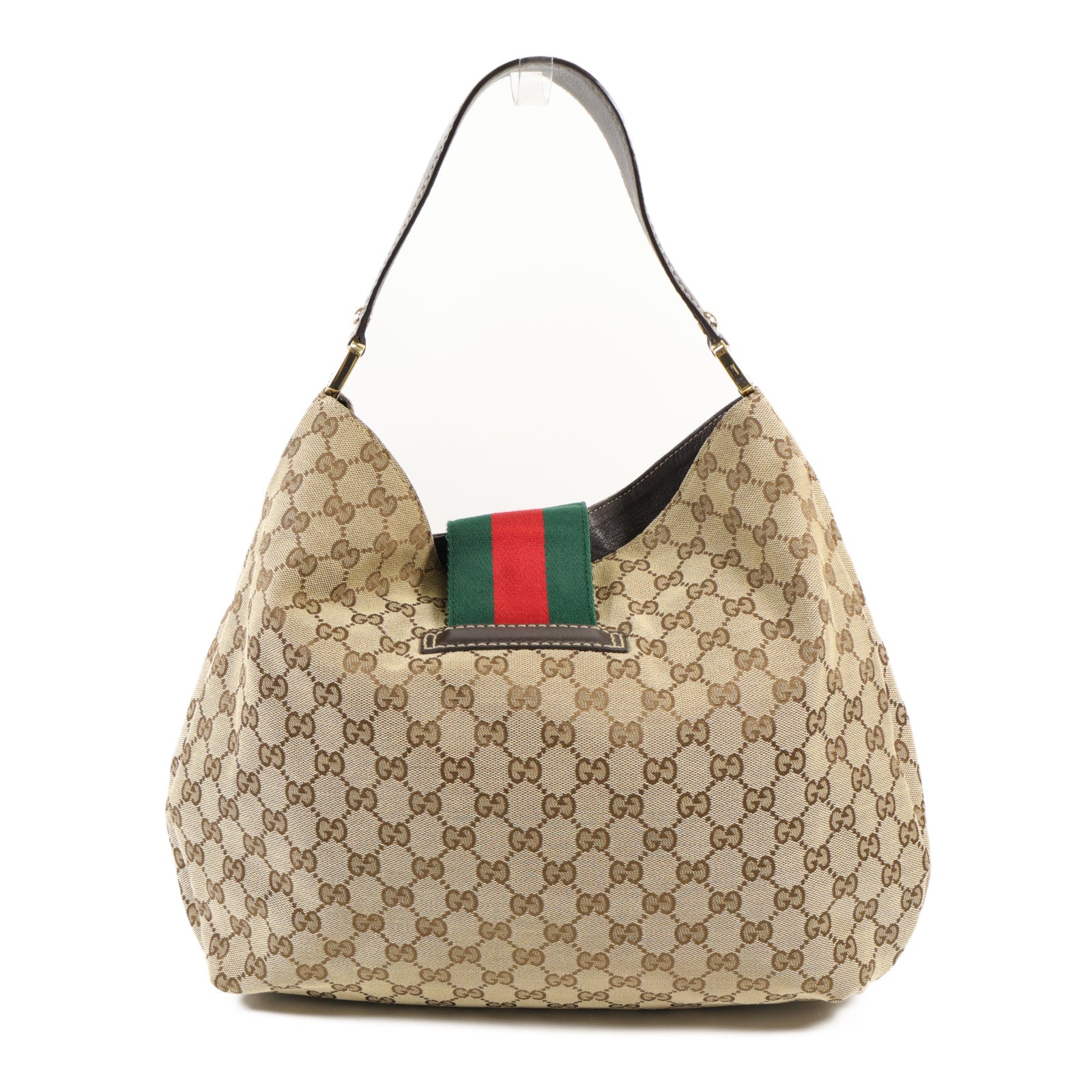 GUCCI 帆布GG Web Hobo金扣肩背袋