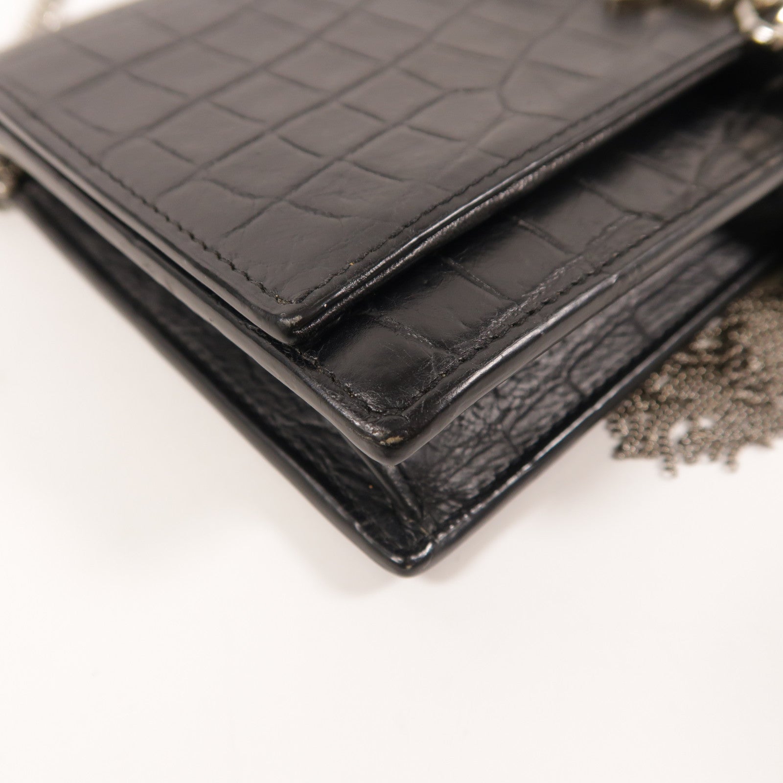 YVES SAINT LAURENT YSL SHW Chain Shoulder Bag 452159 Calfskin Leather Black
