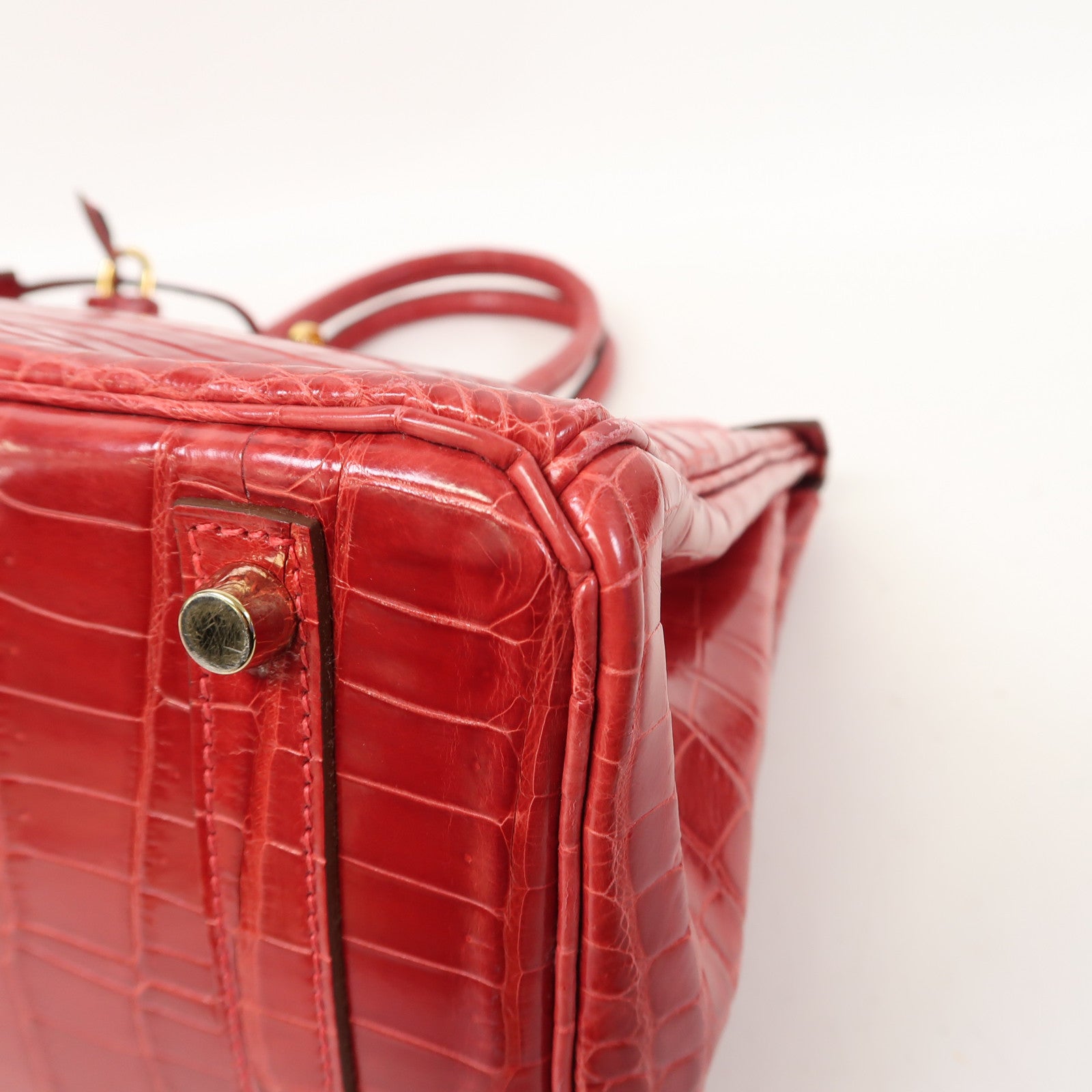 HERMES 鱷魚皮革Birkin 30金扣手挽袋Braise/紅色