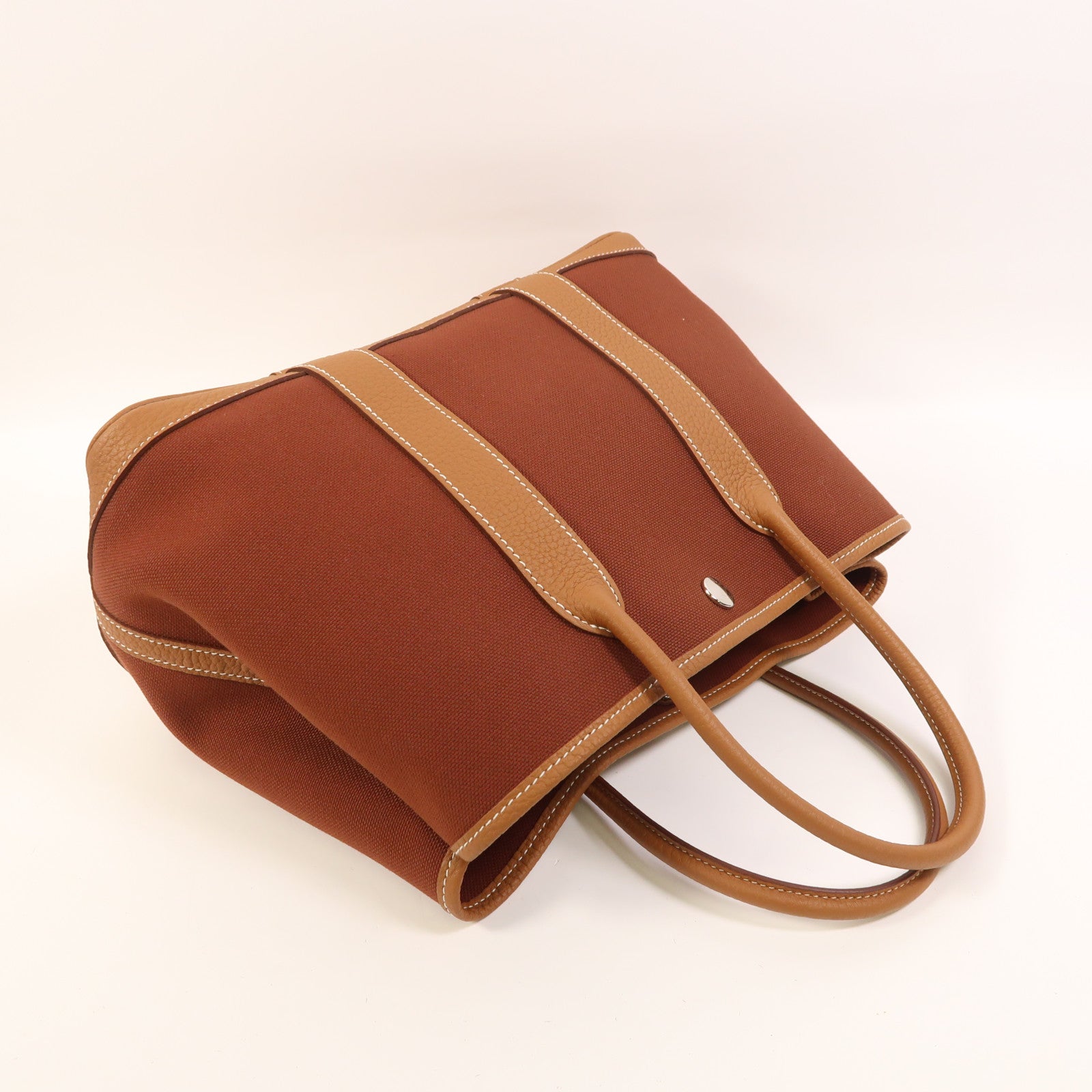 HERMES 帆布Garden Party TPM銀扣手挽袋